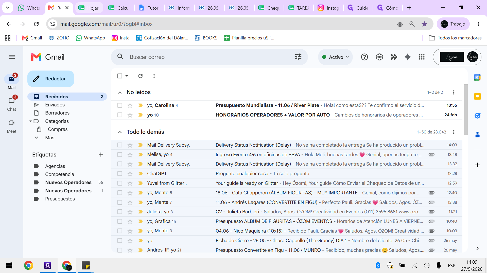 Step #3: Ingresa a tu correo de Gmail, dirígete a Recibidos y busca el mail con los valores de "Honorarios operadores más valor auto".