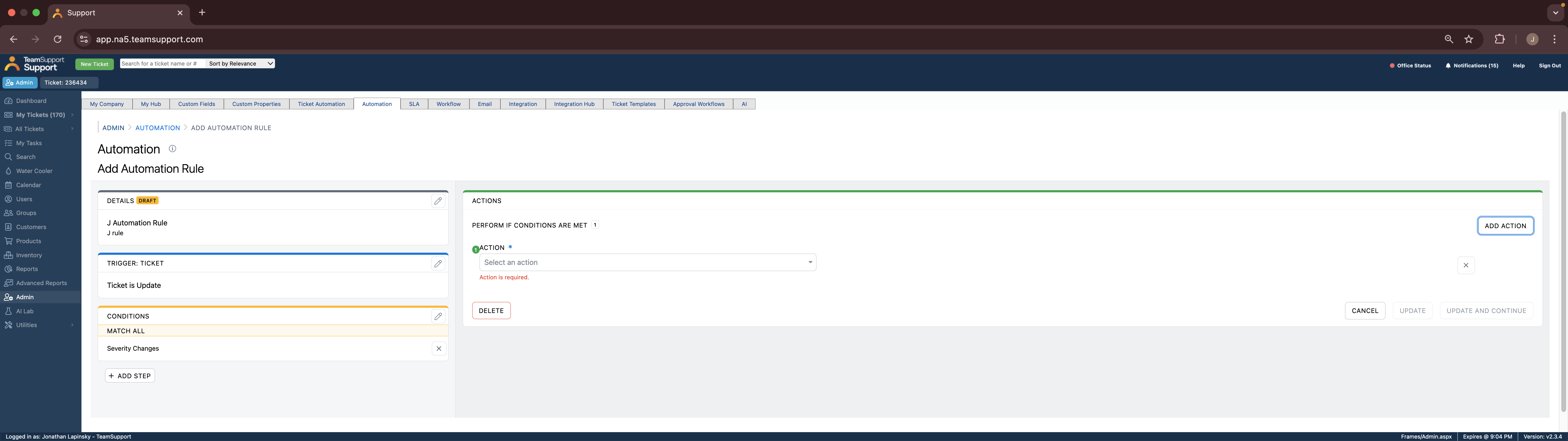 Step #14: Click on "Select an action"