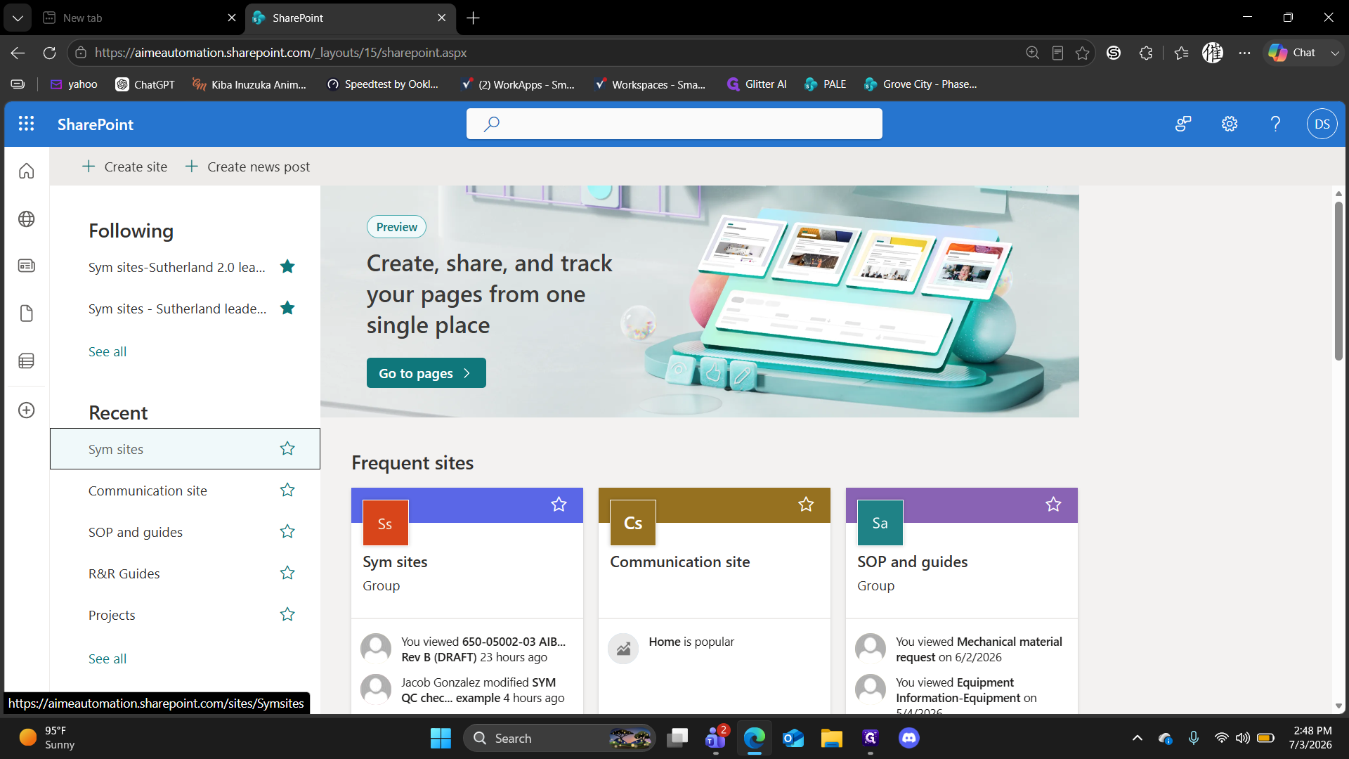 Step #2: Click Sym sites in your recent sites list.