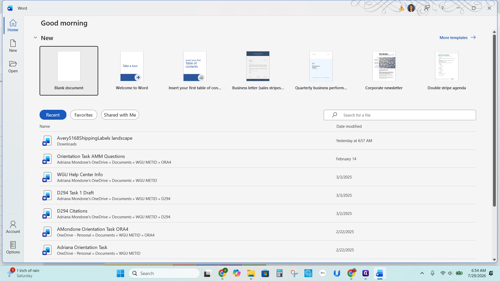 Step #17: Open Microsoft Word and click Blank document to prepare for the mail merge.