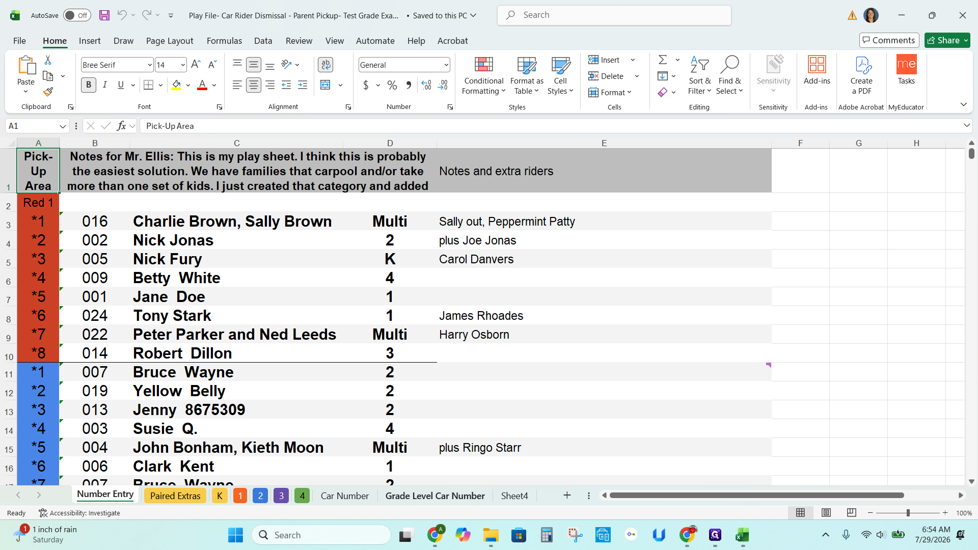 Step #9: Click the Grade Level Car Number tab at the bottom of the spreadsheet to view tags organized by homeroom.