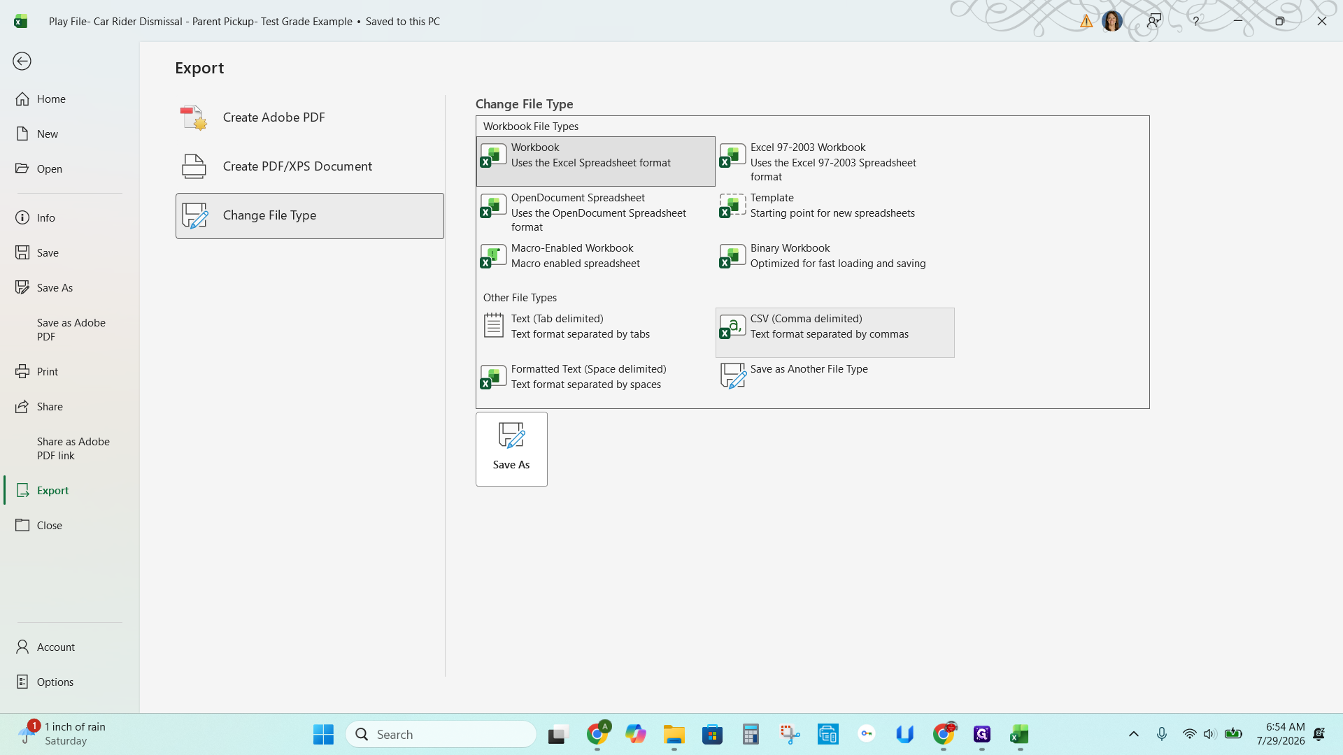 Step #10: Click File, select Export, click Change File Type, and select CSV (Comma delimited).