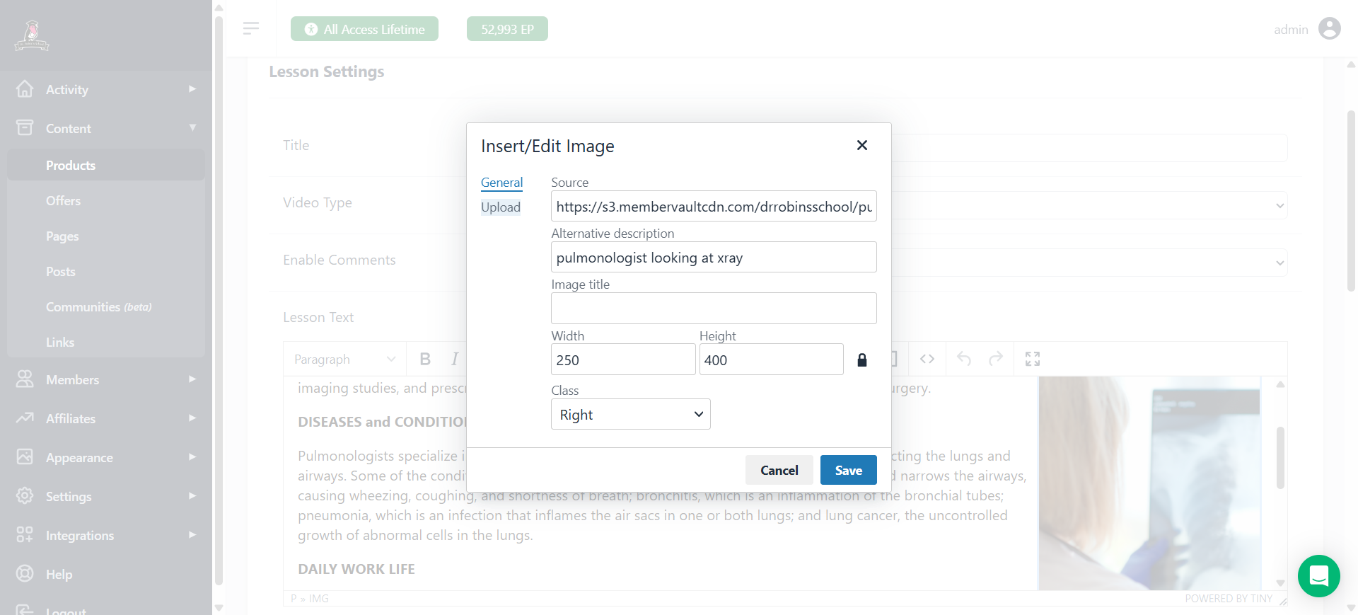 Step #3: The information about the current image will pop up. You can use this to switch it out to a different image. Click upload and select the new image. I am assuming you already have it available. There is a separate guide on how to prep images and files for this.