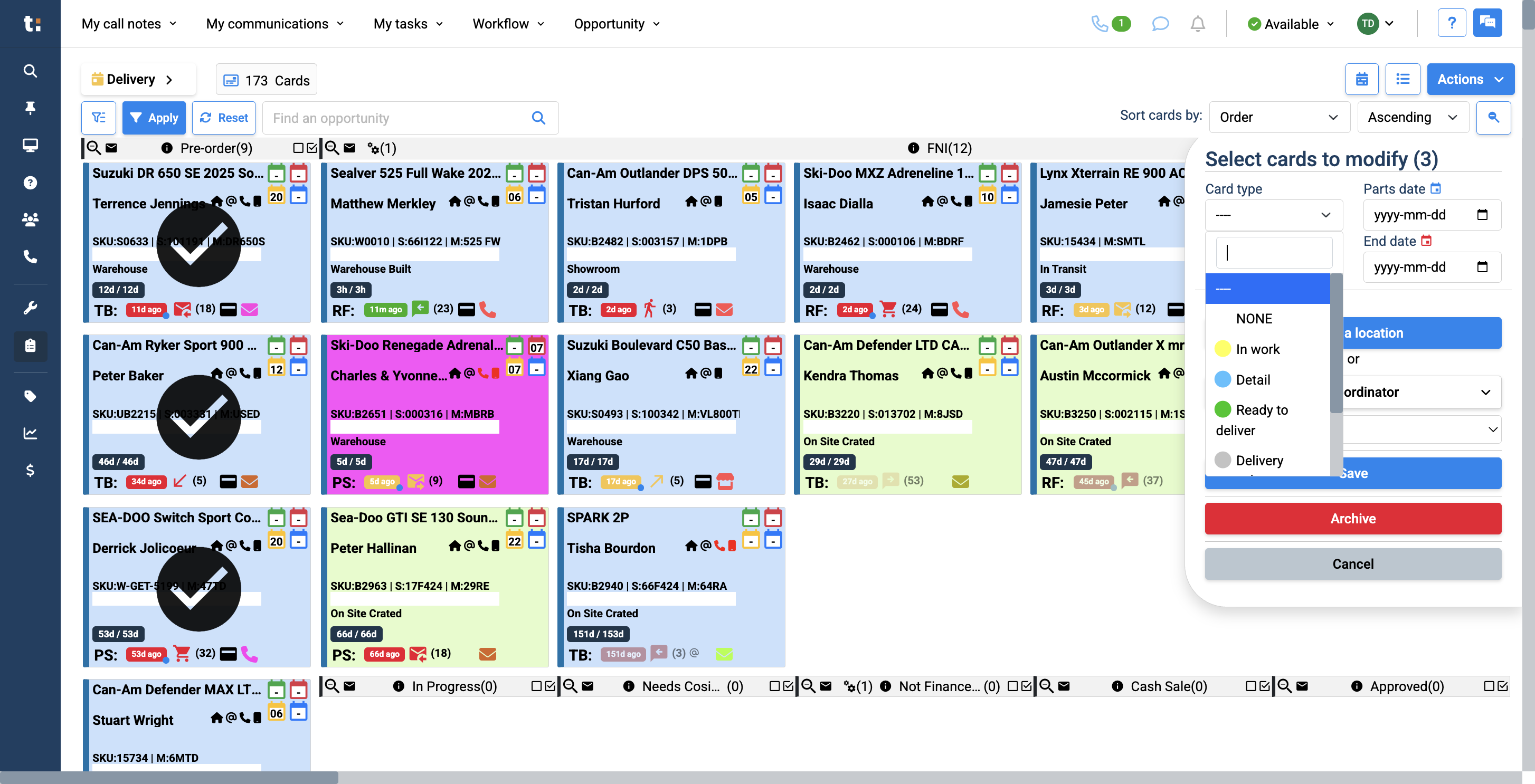 Step #11: This will move all three cards at once into the designated column. You can also edit multiple cards at once by selecting a card color, setting a new date, and changing their order.