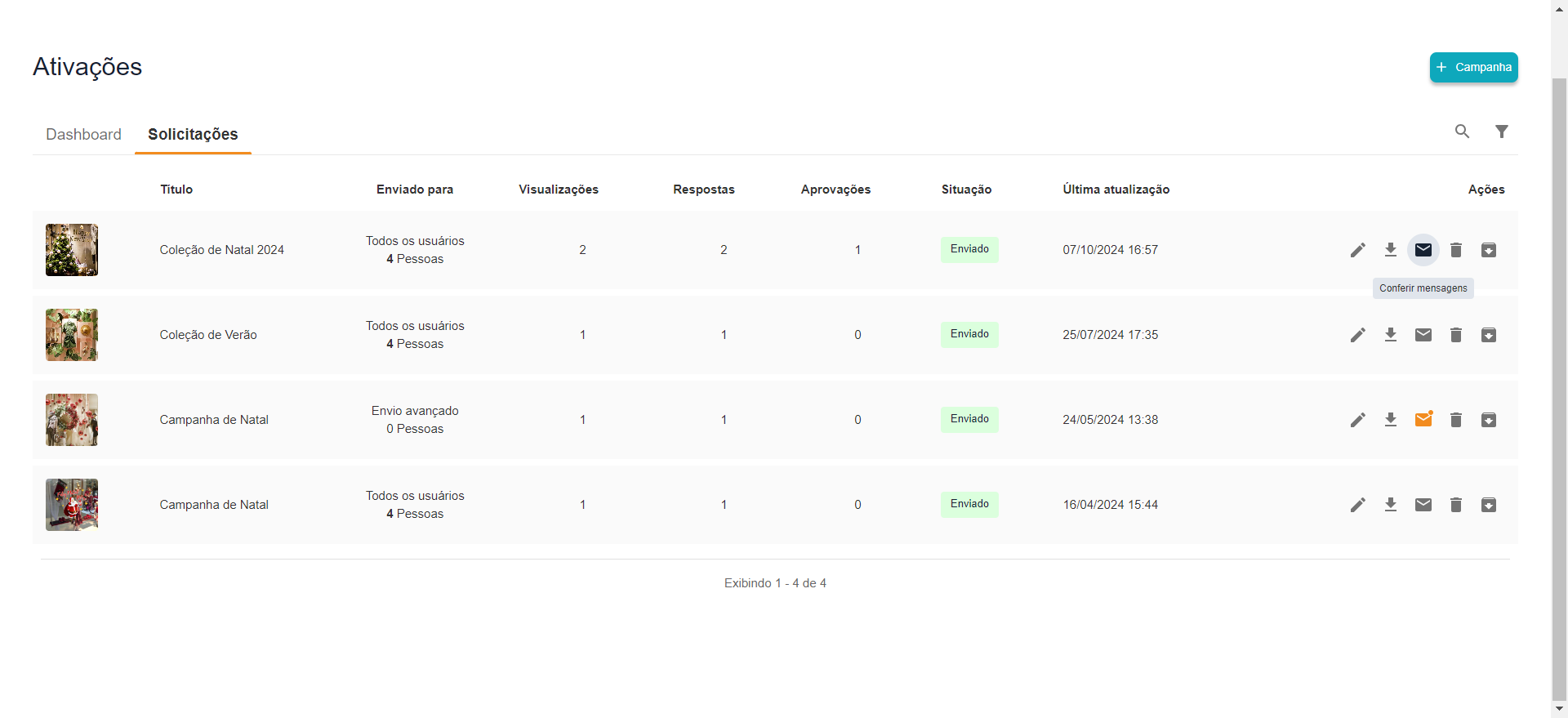 Step #3: Clique na opção de conferir mensagens na campanha desejada