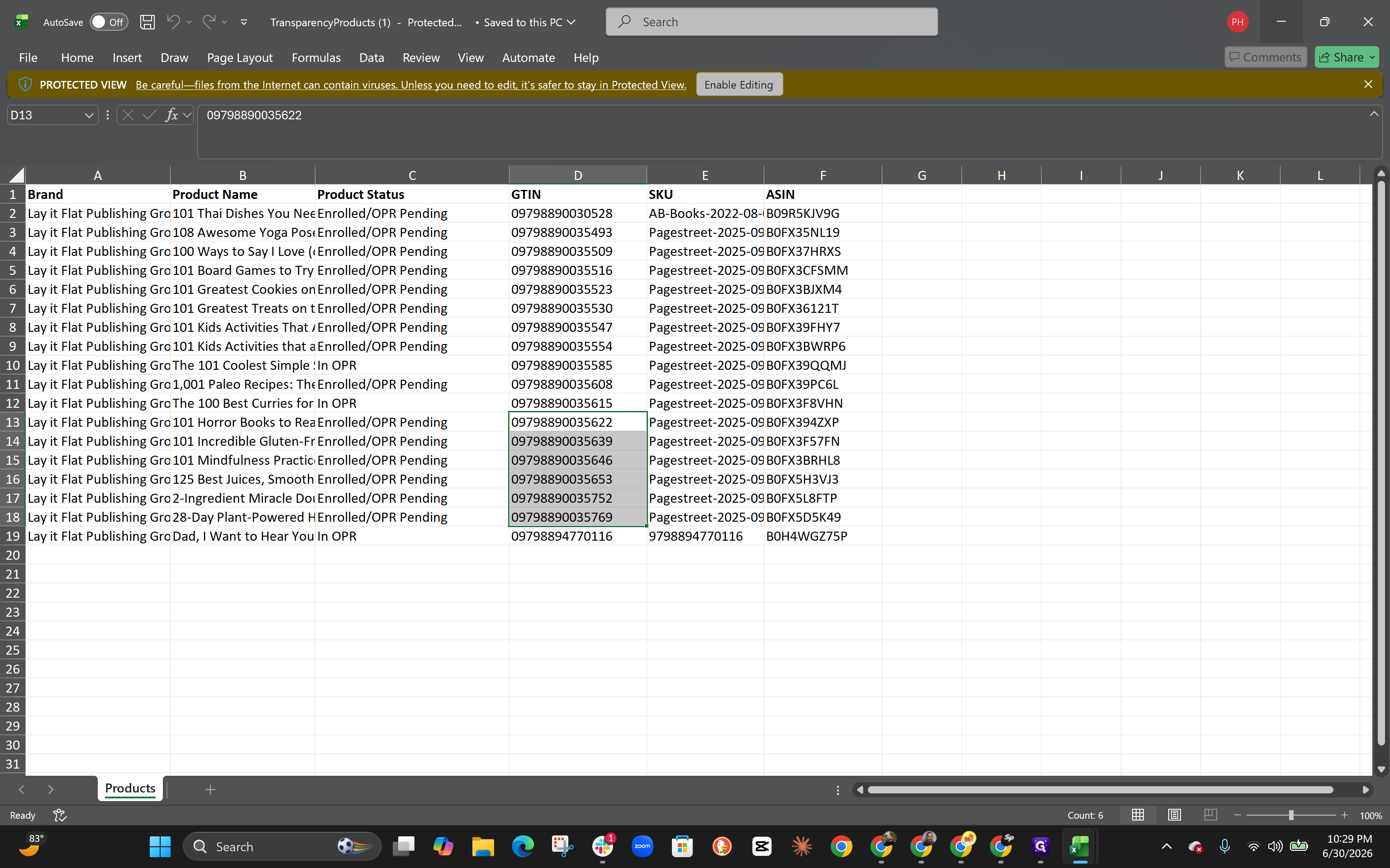 Step #13: Paste the same list of GTINs into the OPR template.