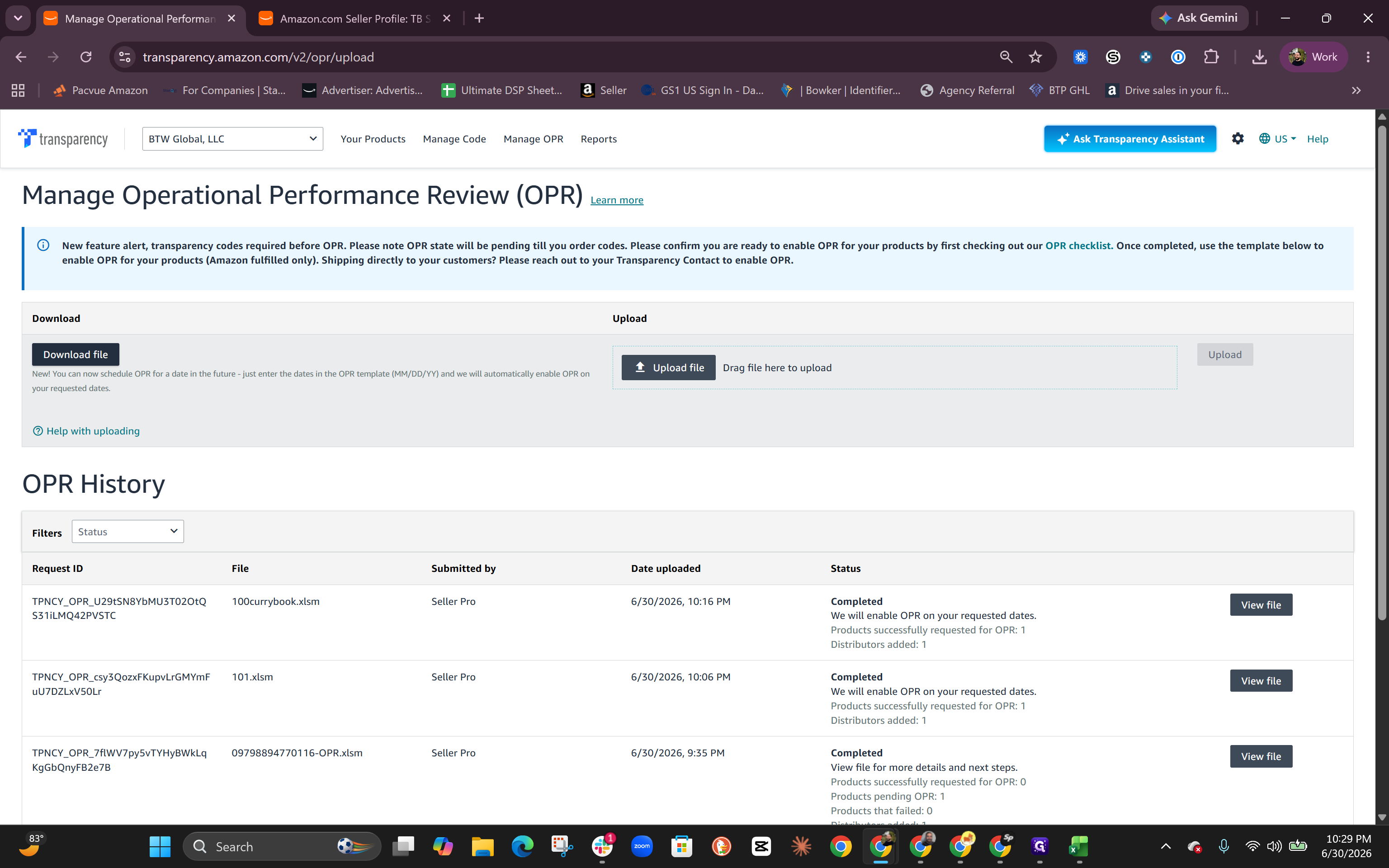 Step #11: Click Download file to get the OPR bulk upload template.