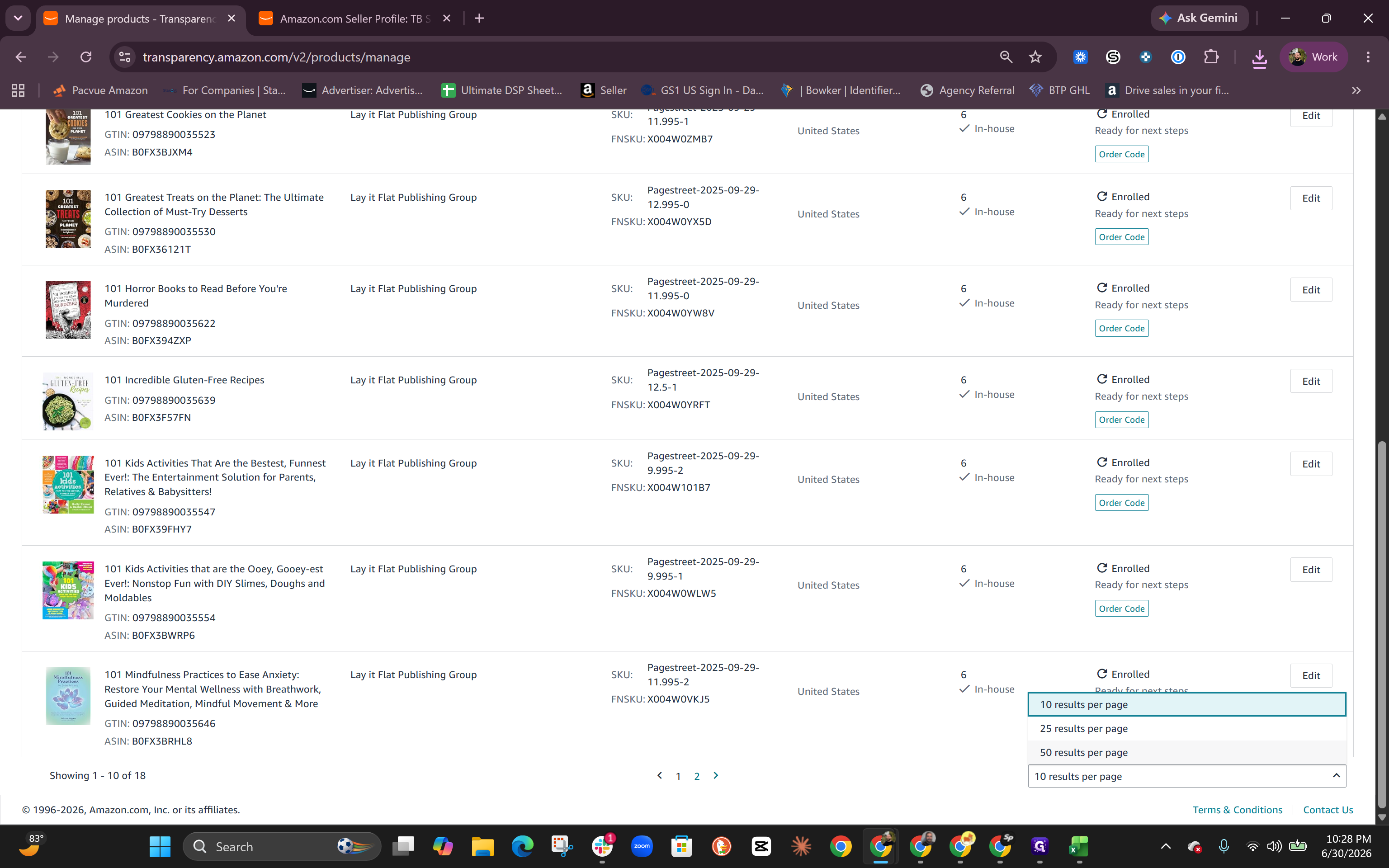 Step #4: Change the pagination dropdown to 50 results per page (or a number large enough to display your entire catalog on a single page).
