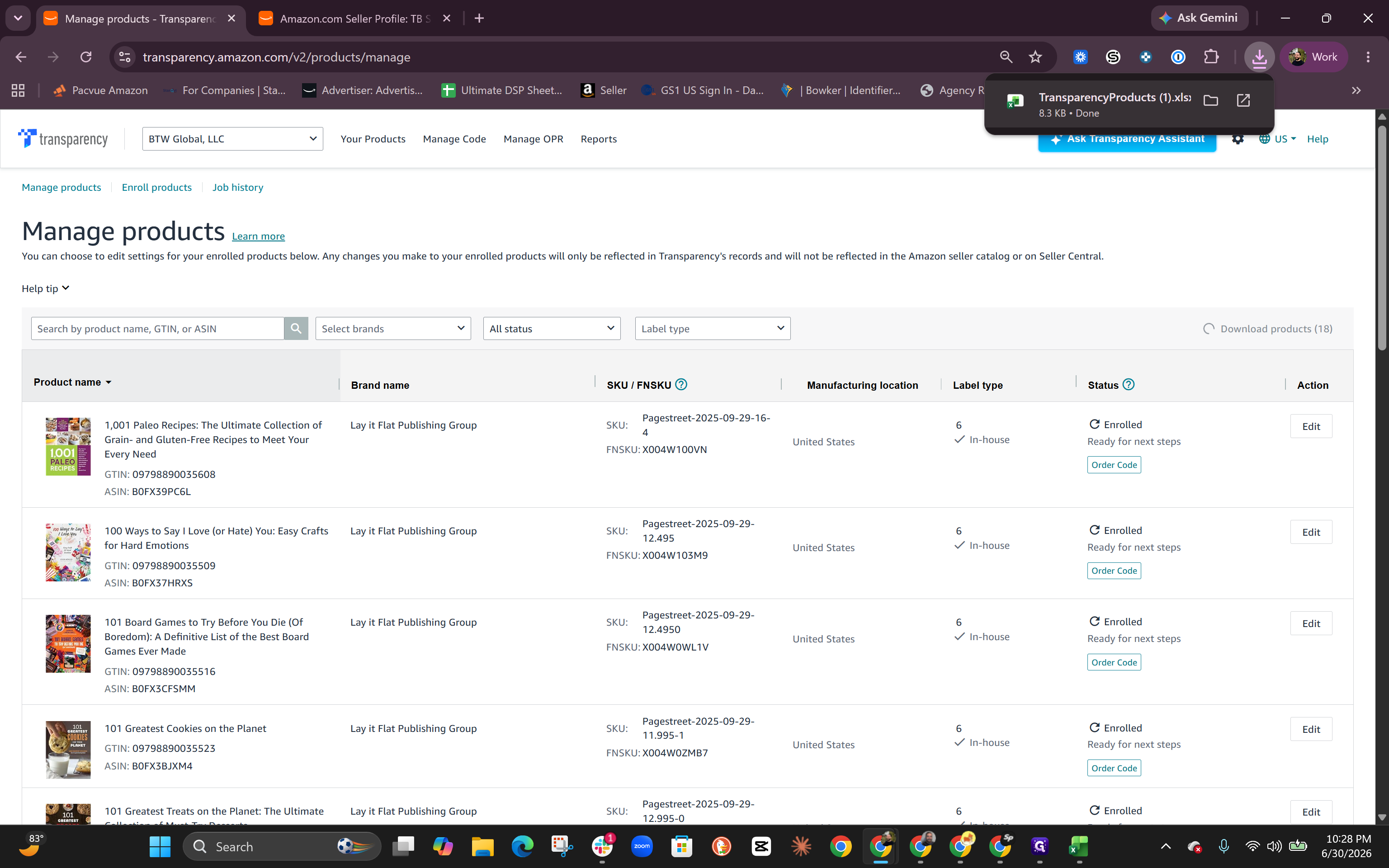 Step #6: Open the downloaded TransparencyProducts spreadsheet.