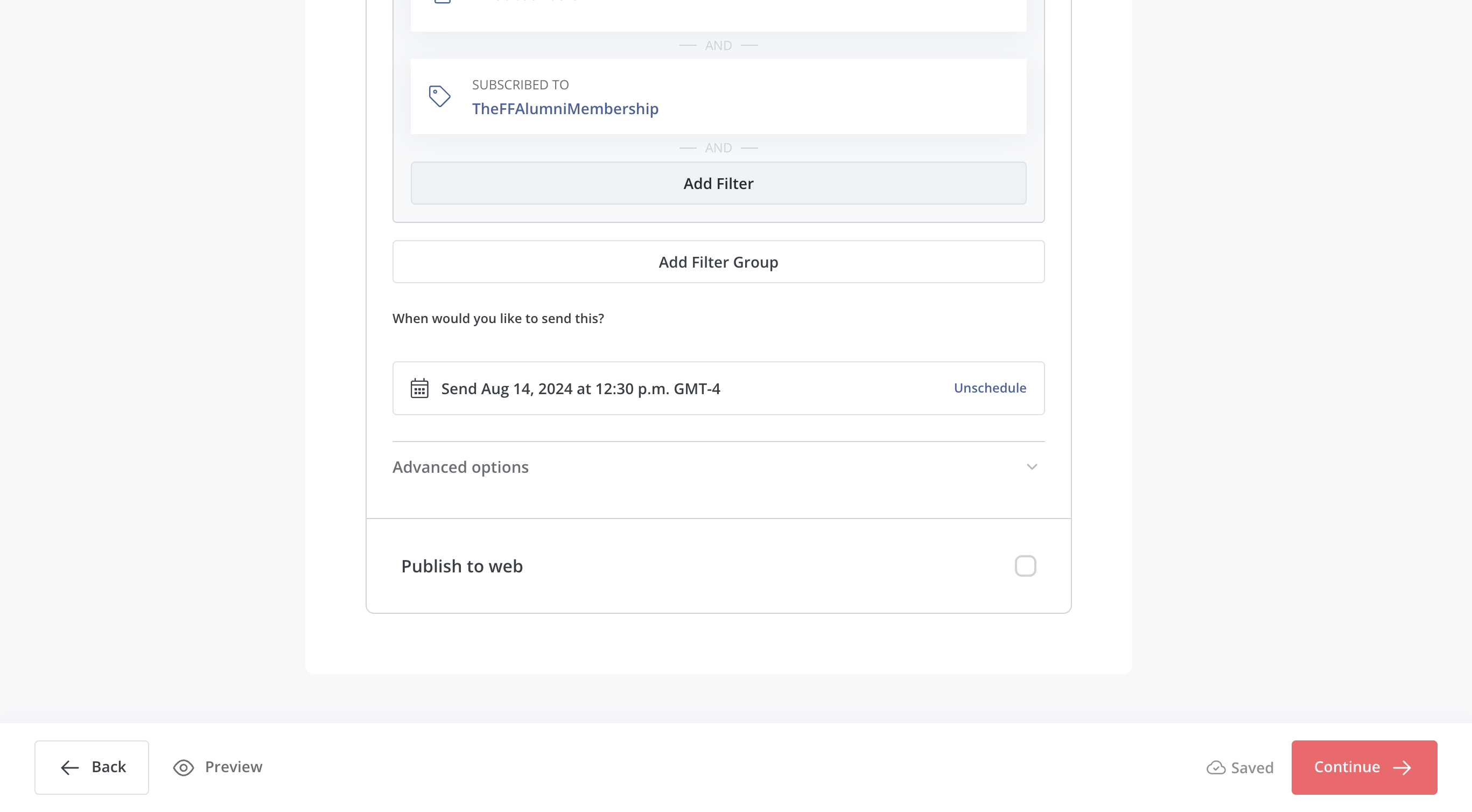 Step #9: At this part you can edit the sending time. After chosing the sending time (or verifying its still acurate) click advanced options