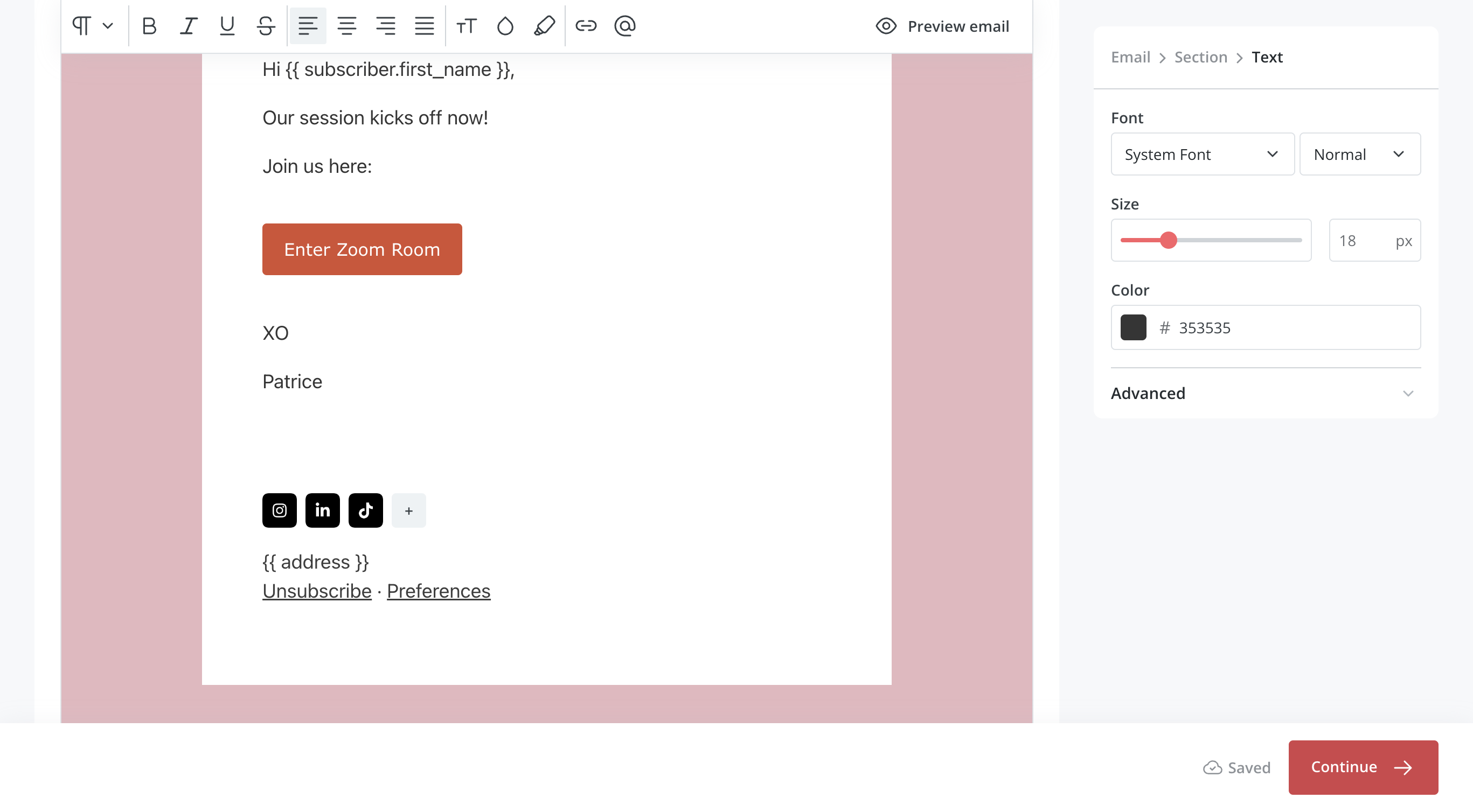 Step #8: When you are done making changes, click on "Continue →"