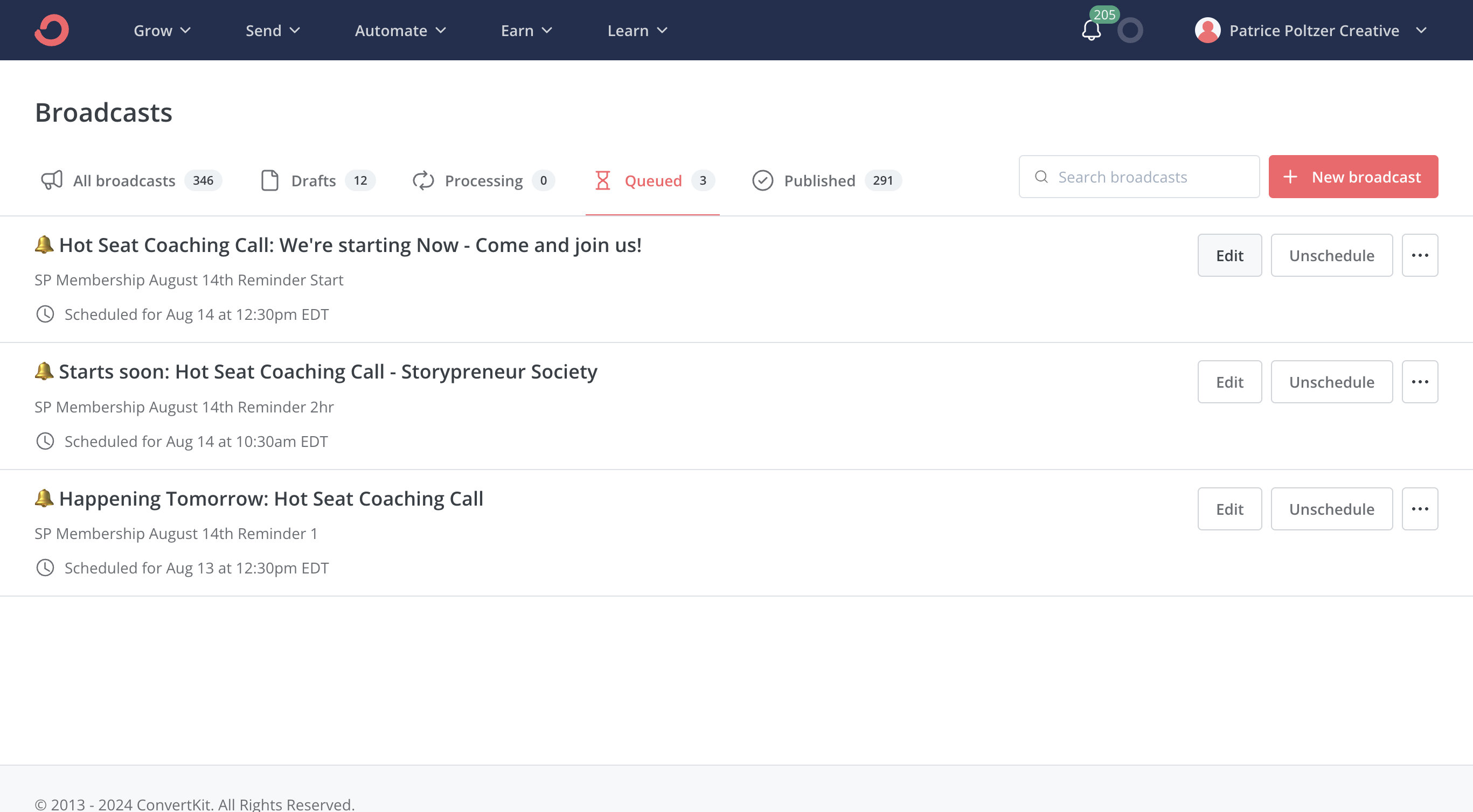 Step #5: Locate the email you want to edit (SUBJECT LINE NAME) then click on "Edit"