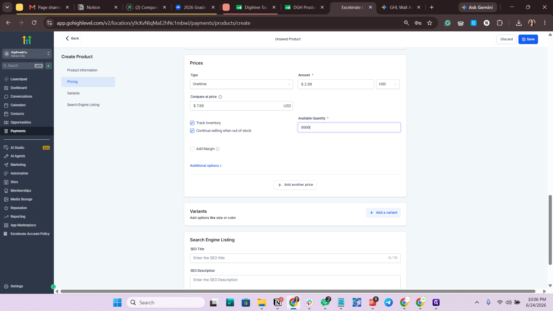 Step #17: Click Save at the bottom of the pricing block.
