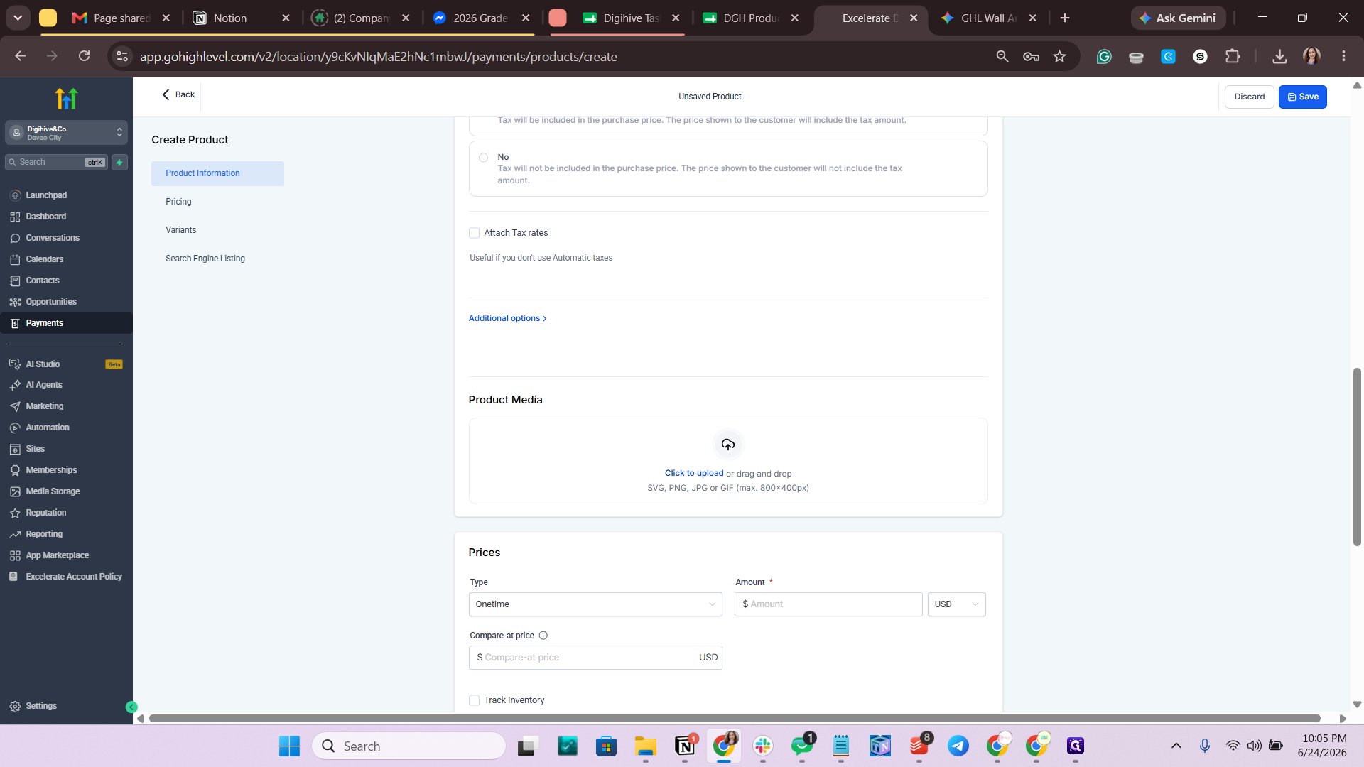 Step #13: Under Product Media, click Upload to select and insert the main product image.