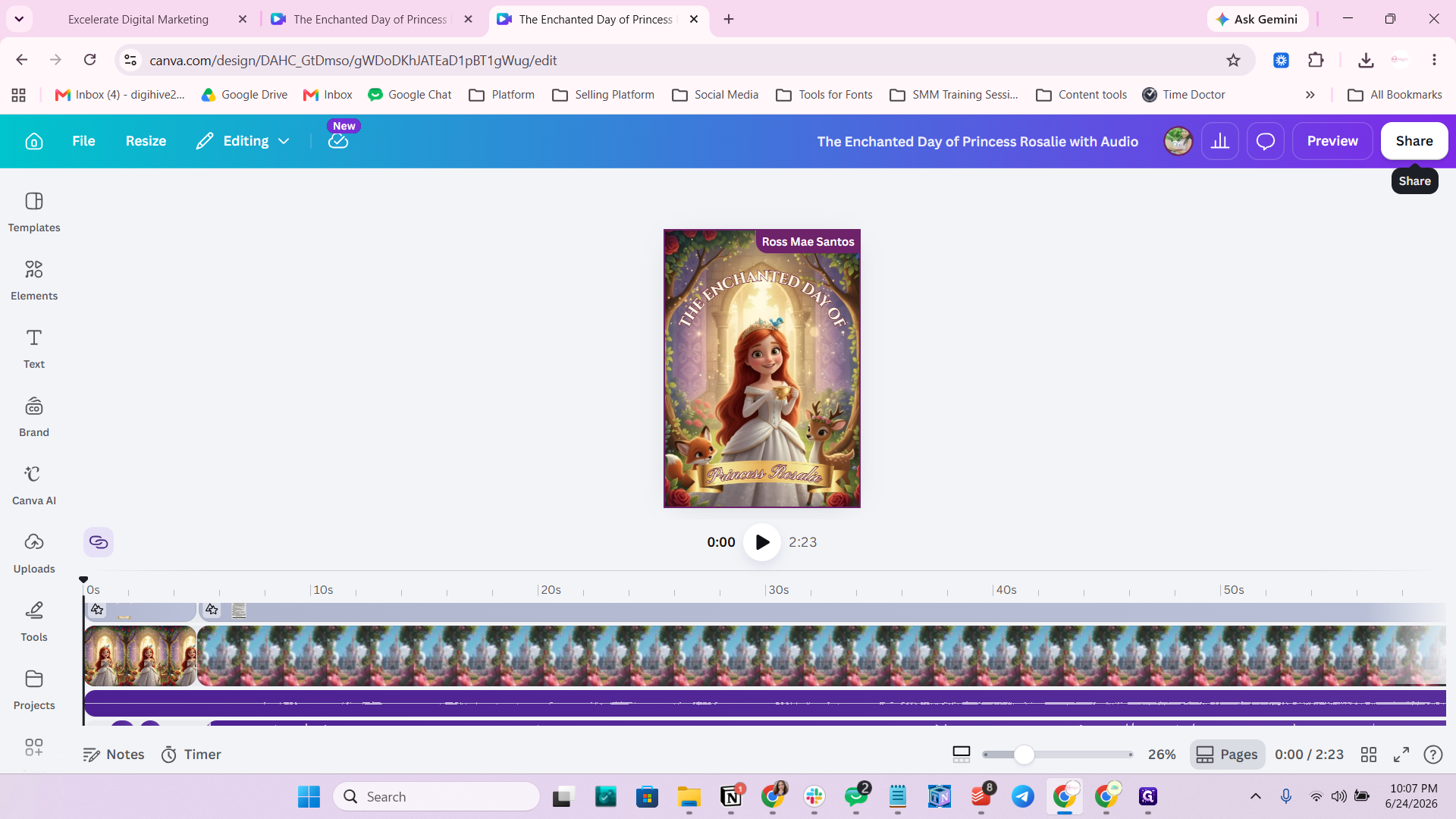 Step #22: Open the Canva link from your spreadsheet, click Share, and select Public view link.