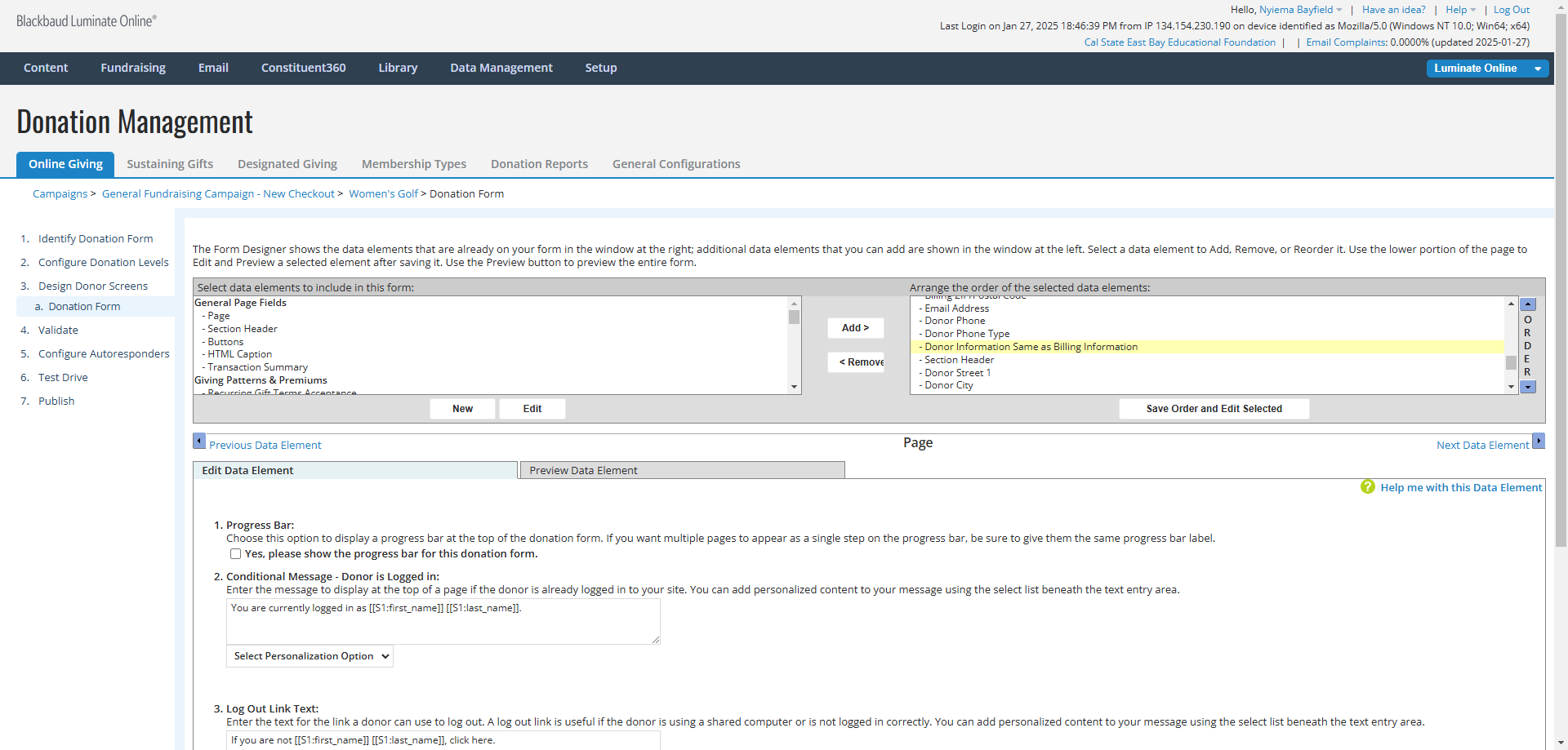 Step #14: In the top right panel, Click on "Donor Information Same as Billing Information"
