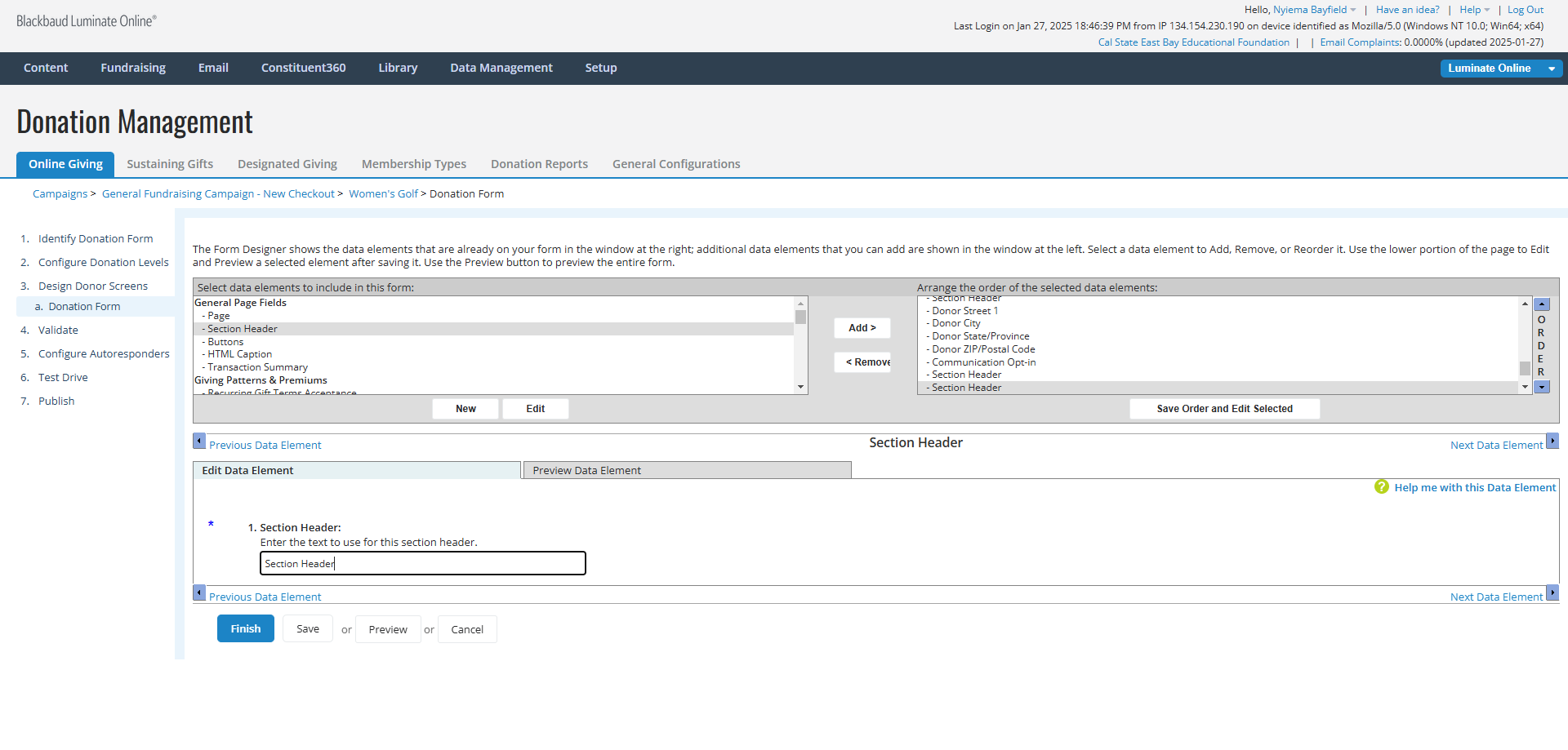 Step #8: Change the text displayed from "Section Header" to "Payment Details".