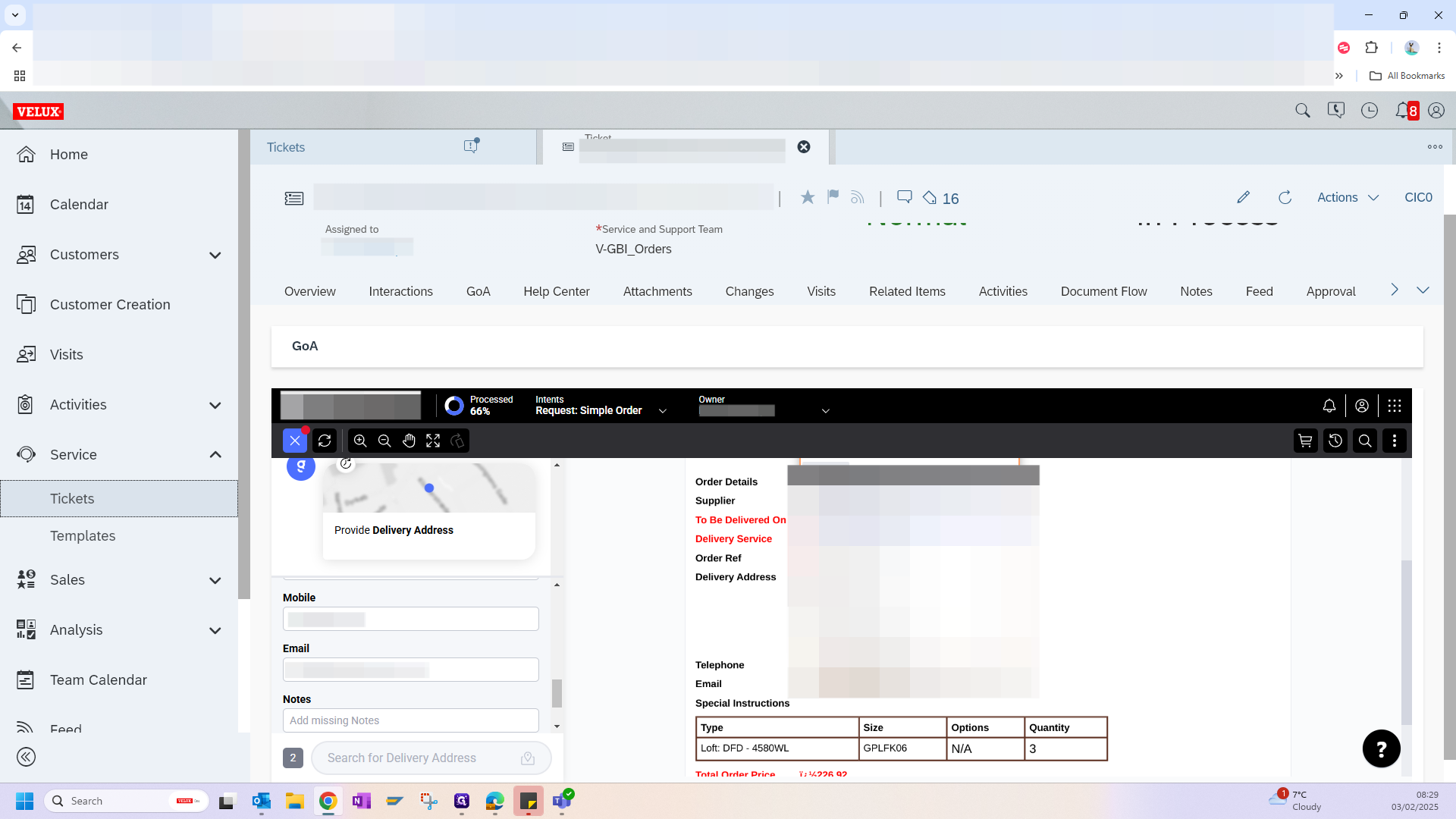 Step #7: Add the customer's name, phone number, and any delivery instructions into the Notes field. This information will then be copied into the appropriate section for shipping text in the order in SAP.