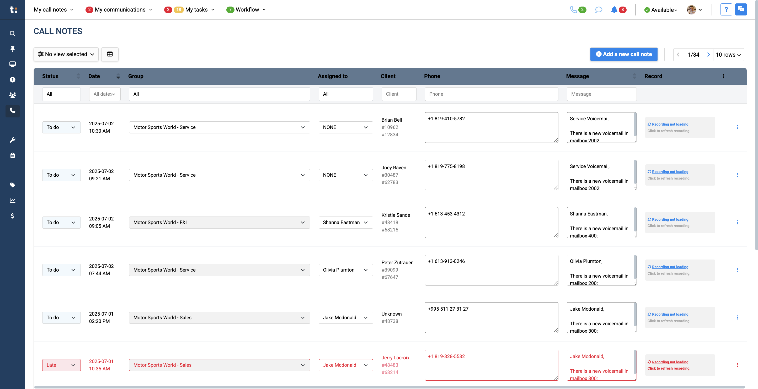 Step #2: Status, Date, Group, Assigned to