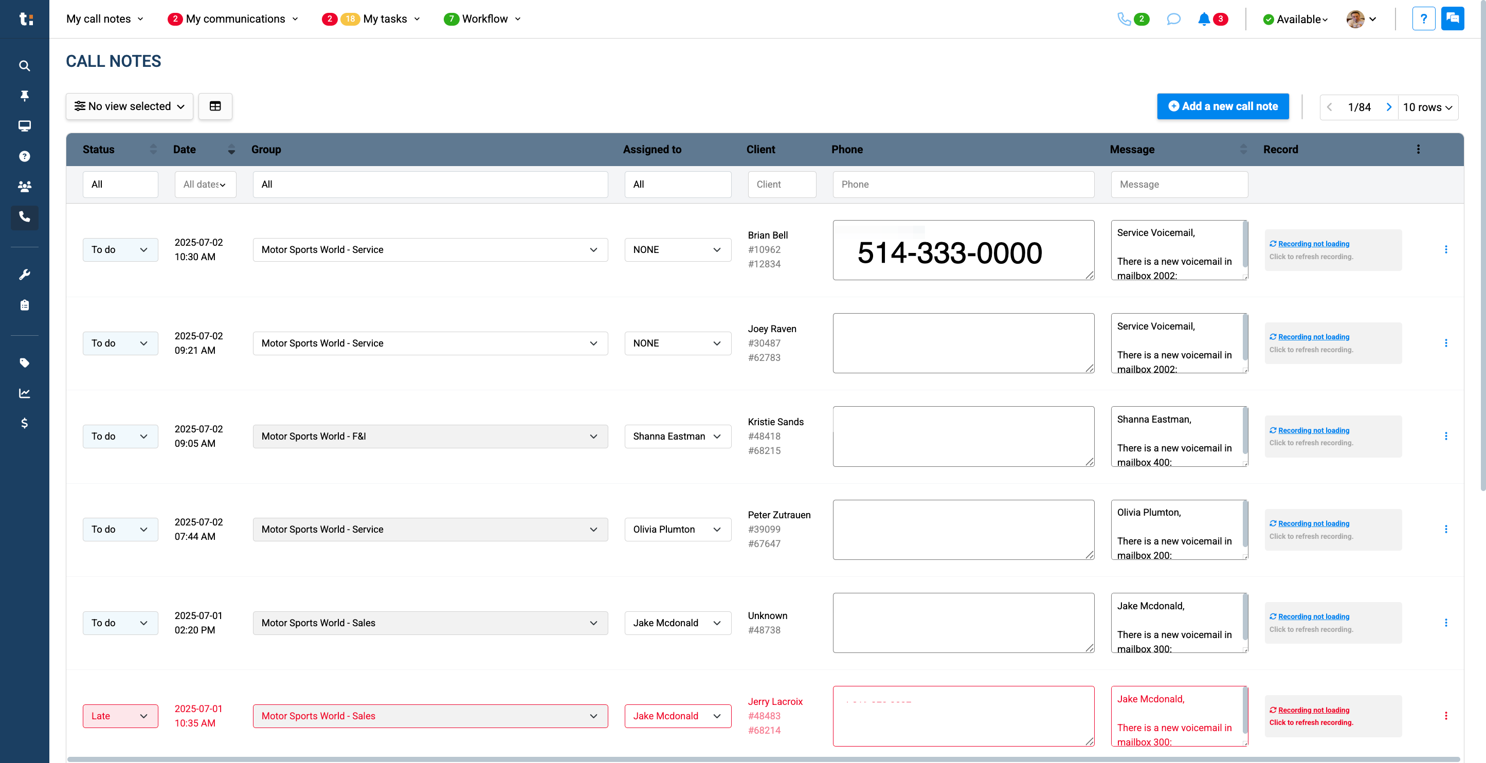 Step #3: Client, Phone, Message, Recording
