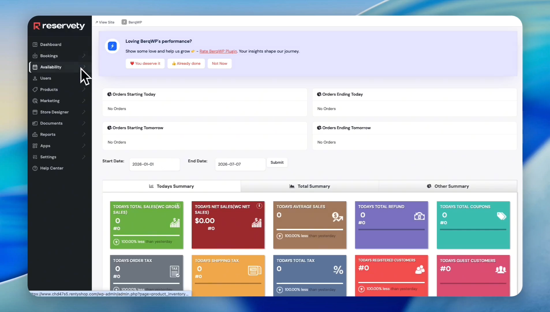 Step #2: Click Availability in the main navigation sidebar.