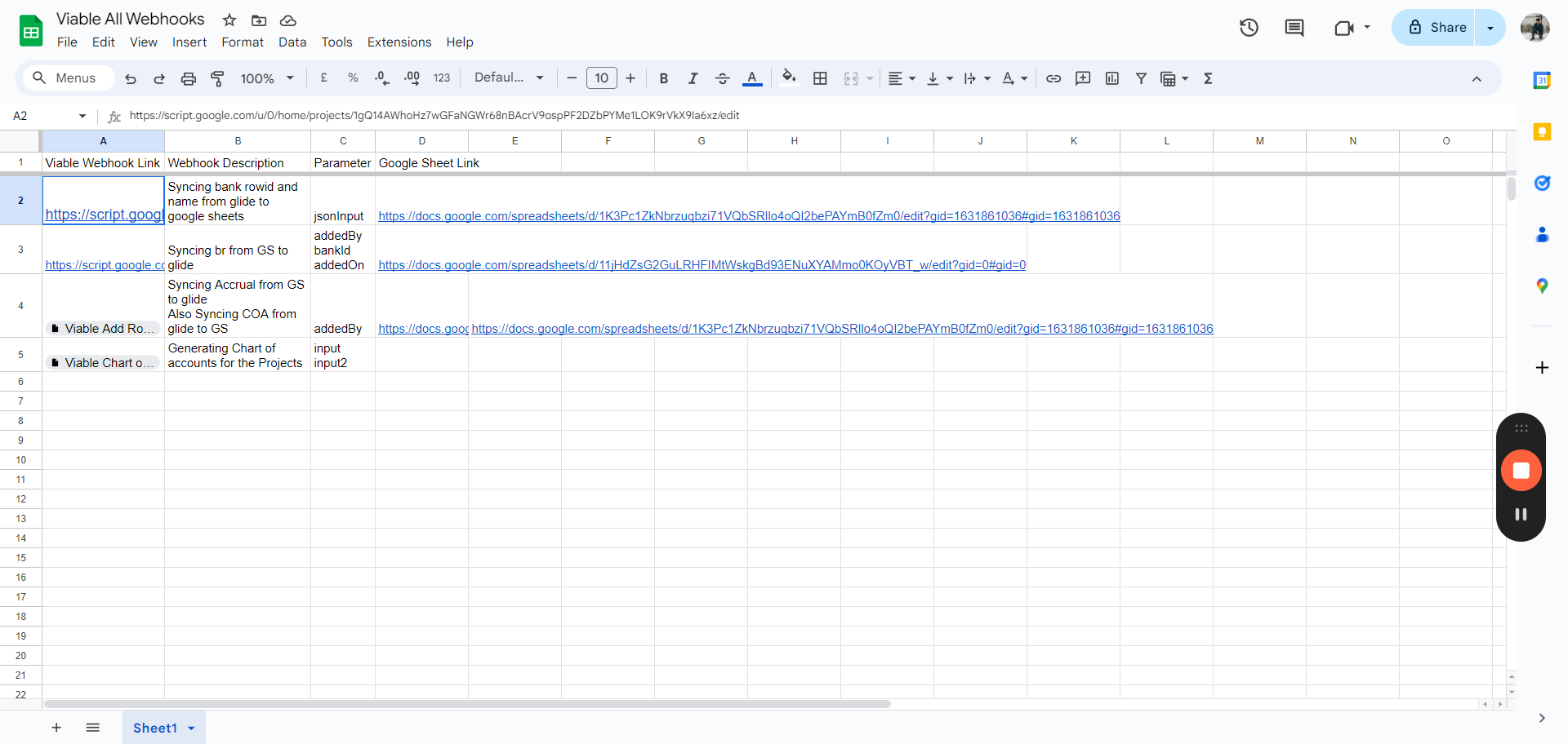 Step #10: Open Google Sheet "Viable All Webhook"