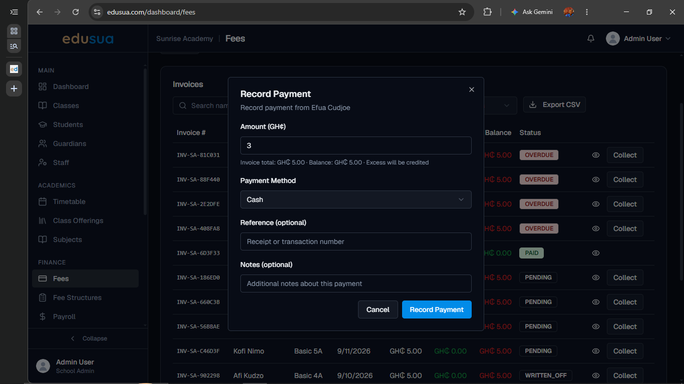 Step #3: Click Record Payment in the modal dialog to confirm and save the transaction.