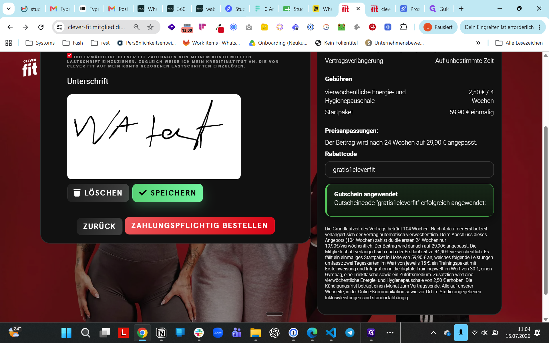 Step #2: Klicken Sie auf ZAHLUNGSPFLICHTIG BESTELLEN, um den Abschluss der Test-Mitgliedschaft abzuschließen.