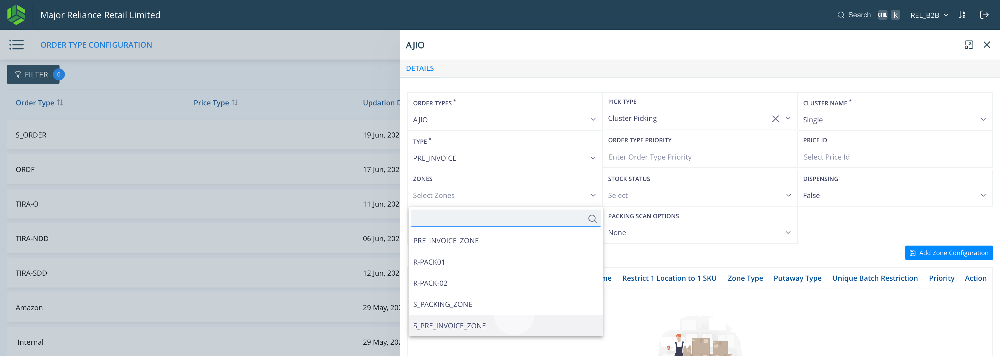 Step #8: Click on ZONES to see a dropdown of all the zones available selected TYPES.