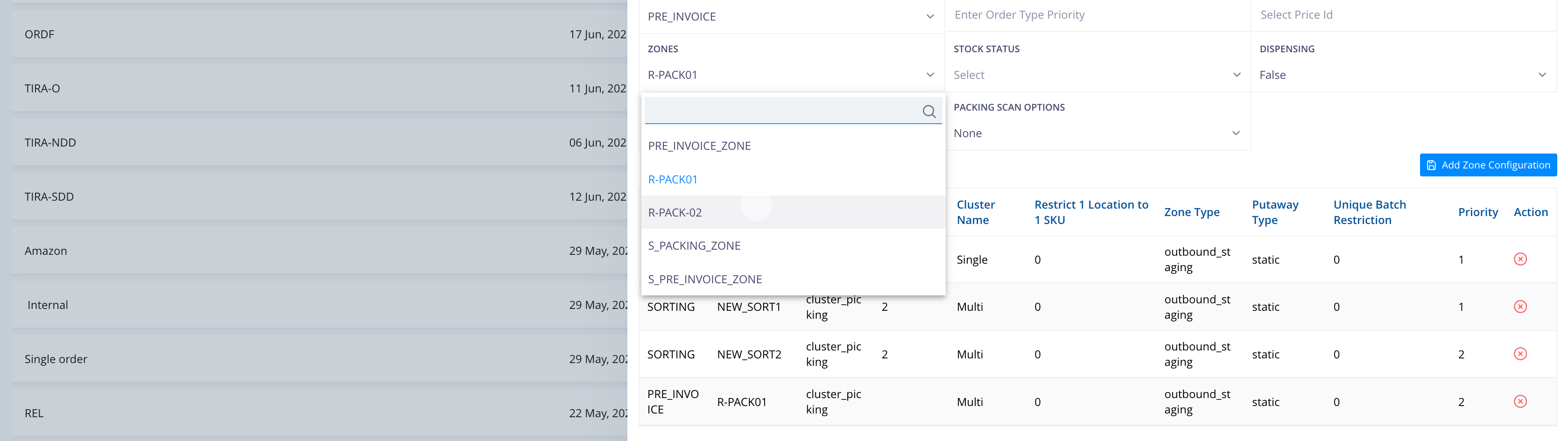 Step #21: Similarly choose each Invoicing zone to be mapped for this Order Type and Picktype. Add them to the list.