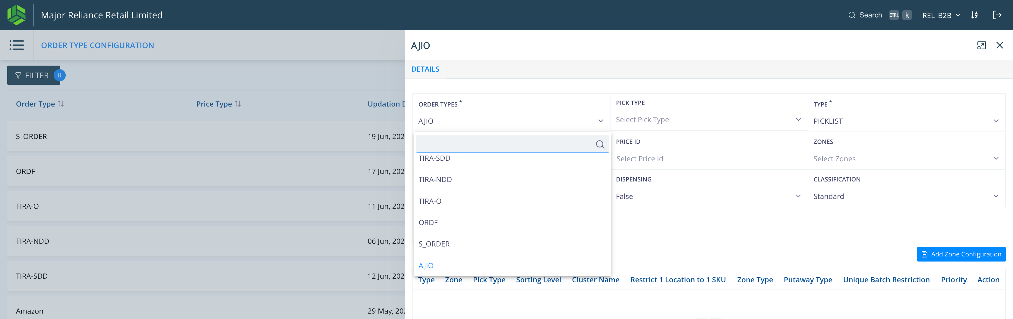 Step #4: Click on ORDER TYPES drop down and select the order type to be configured.