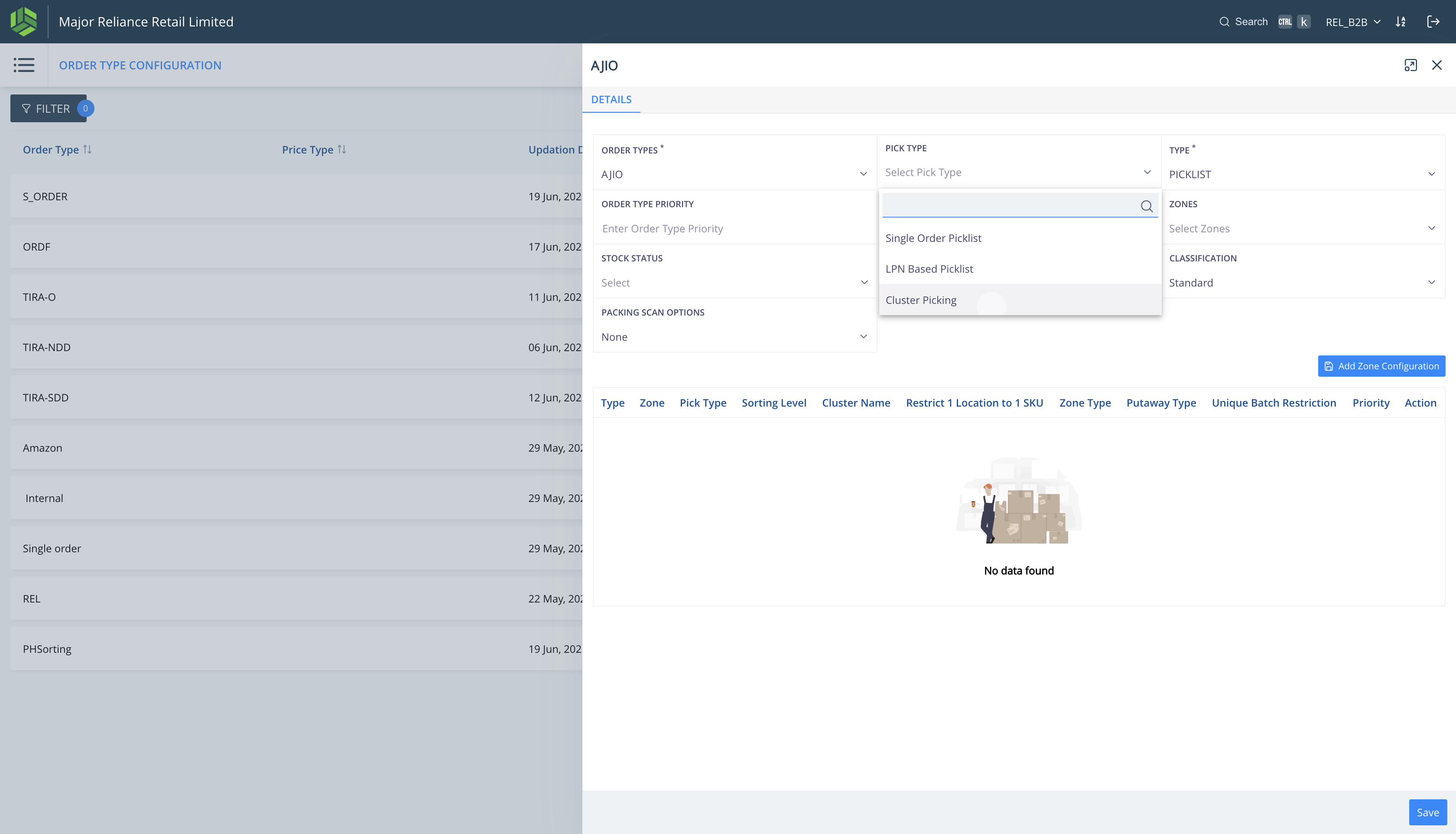 Step #5: Click on PICK TYPE. Select the pick type as Cluster Picking.