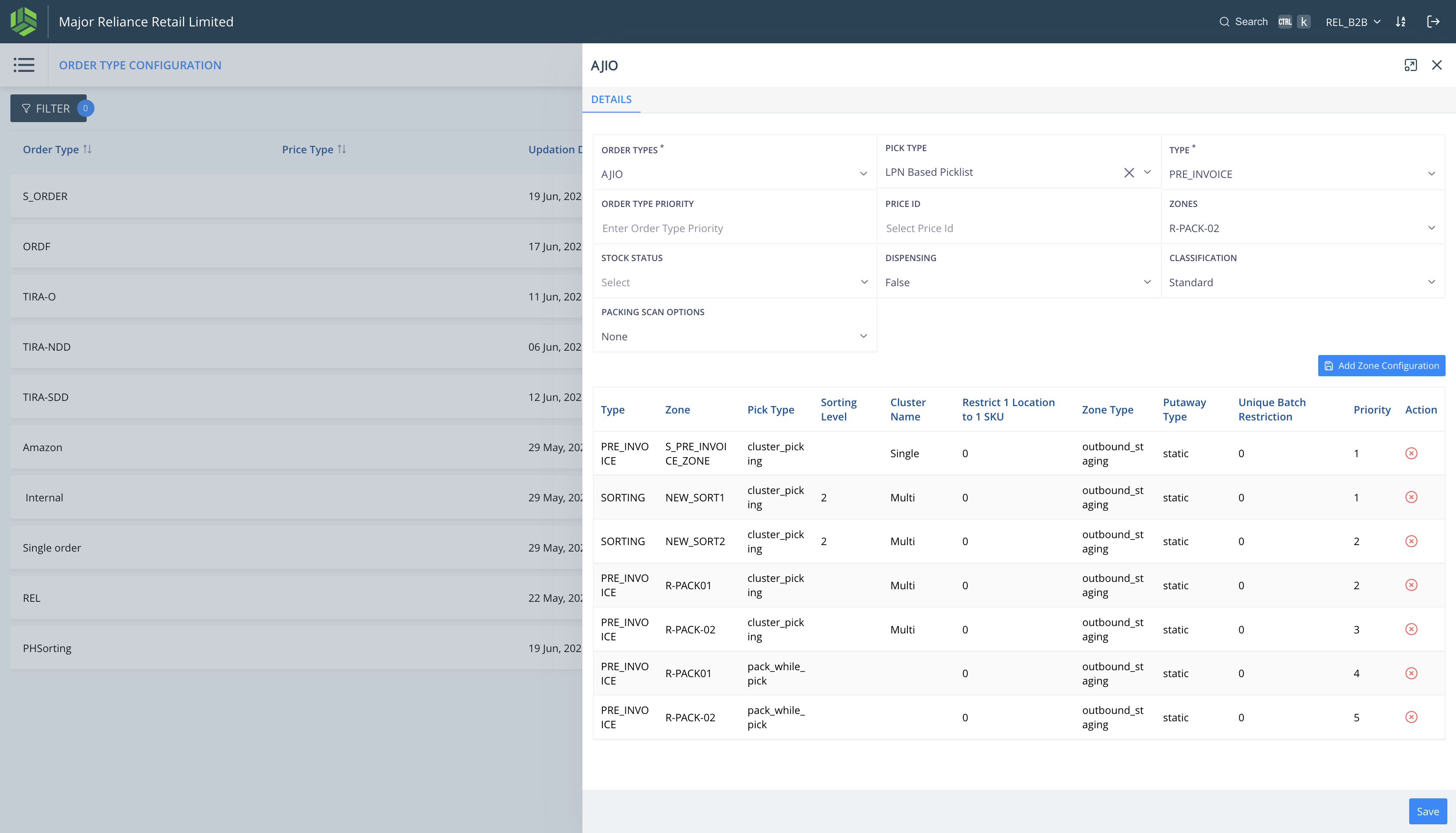 Step #30: Click on "Save" to save all the Zone configurations added to this Order type.