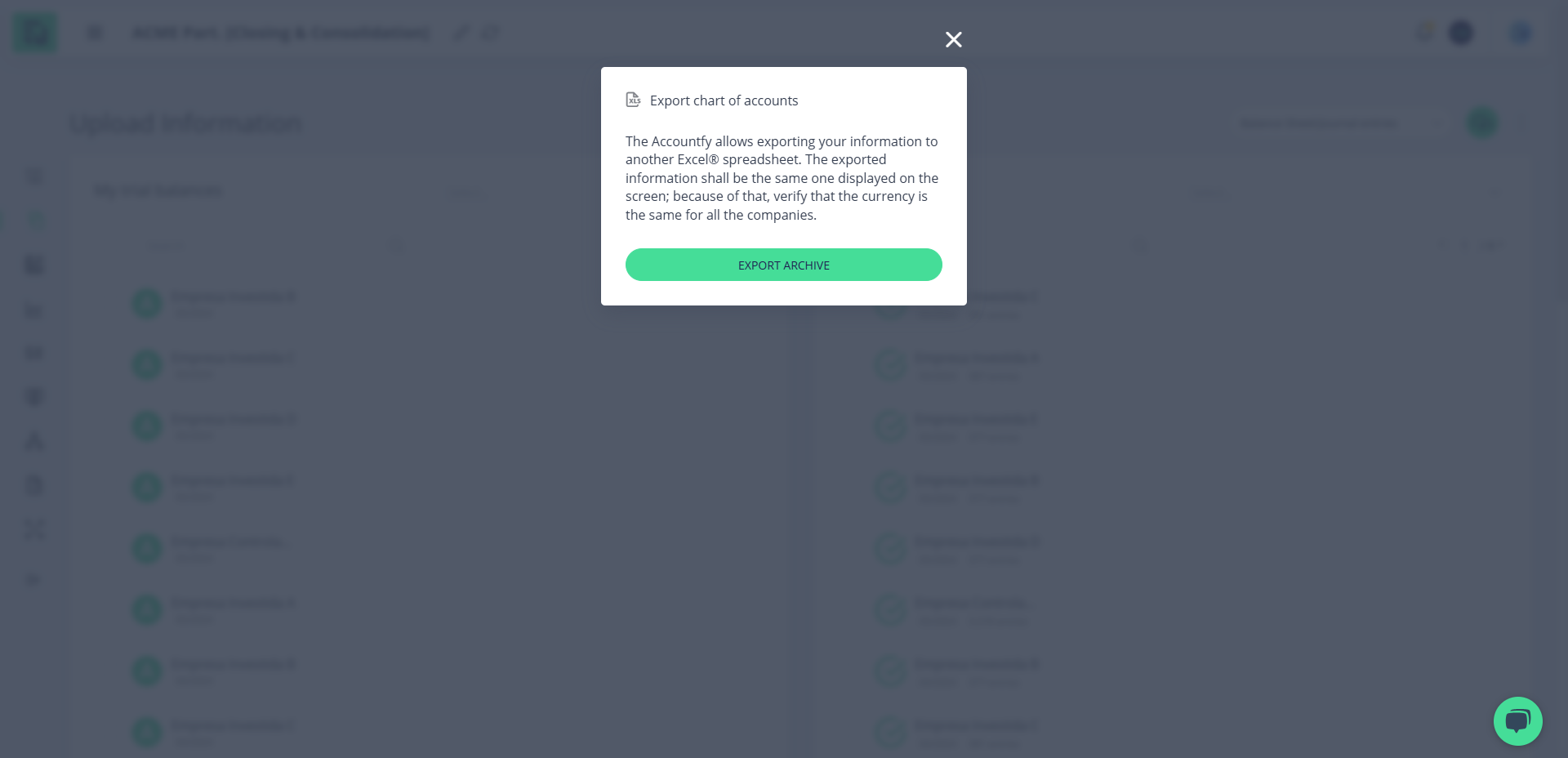 Step #16: Modal de Exportação de Plano de Contas