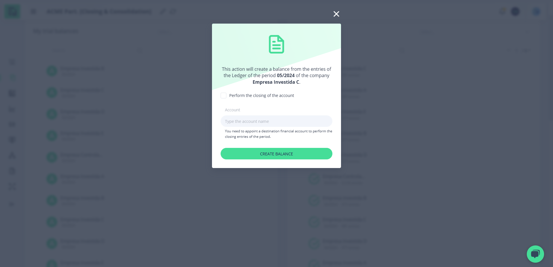 Step #11: Modal de criação de Balancetes