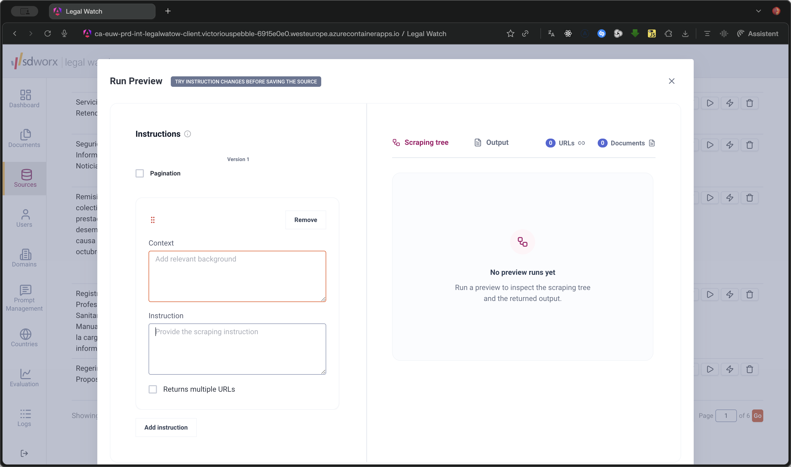 Step #13: Click Add instruction in the left pane to define custom scraping rules or exclude data.