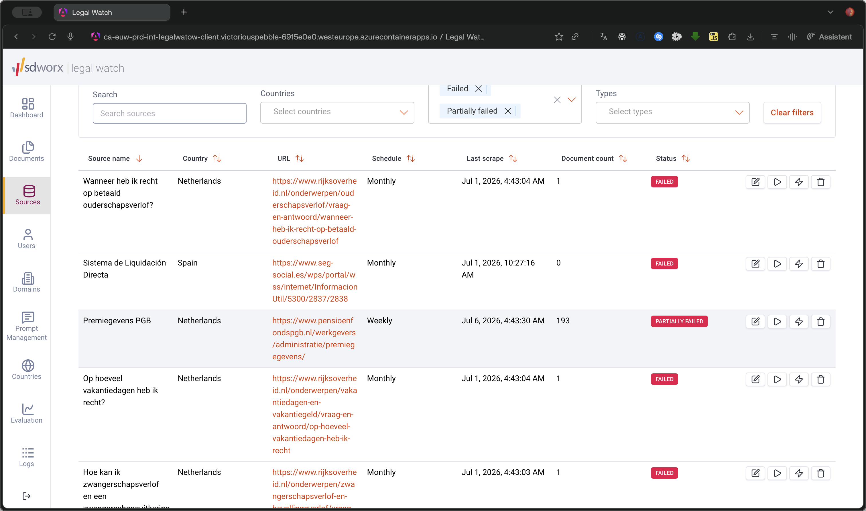 Step #5: Click a PARTIALLY FAILED status badge to investigate sources where the majority of the data passed, but specific sub-elements encountered errors.