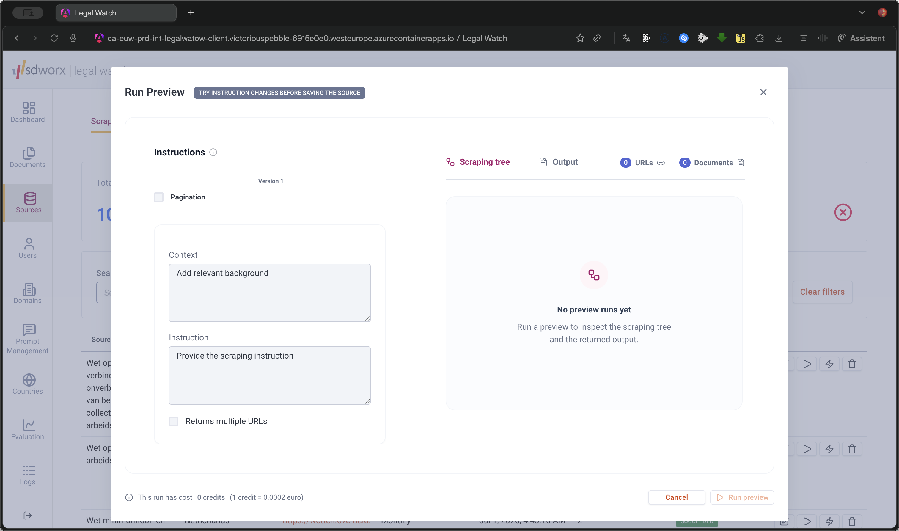 Step #14: Enter your context and instructions, then click Run preview in the bottom right corner to execute the test and view the output.