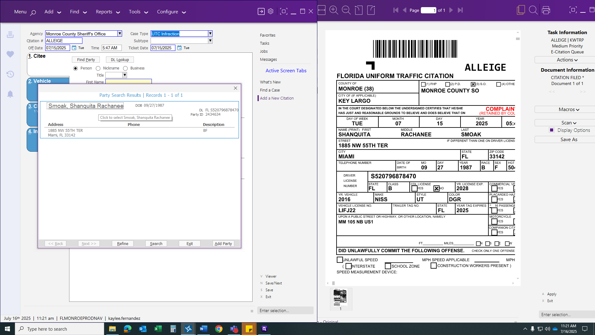 Step #29: Click on "Citee Party Record"