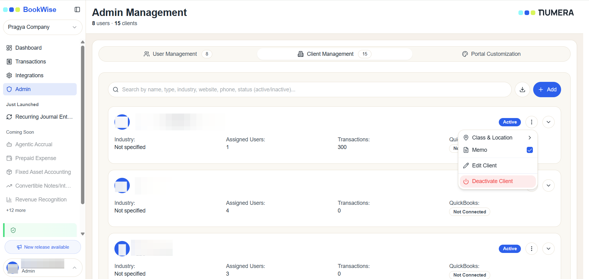 Step #4: To deactivate a client, select “Deactivate Client.” Once deactivated, the client will no longer be active in the system.