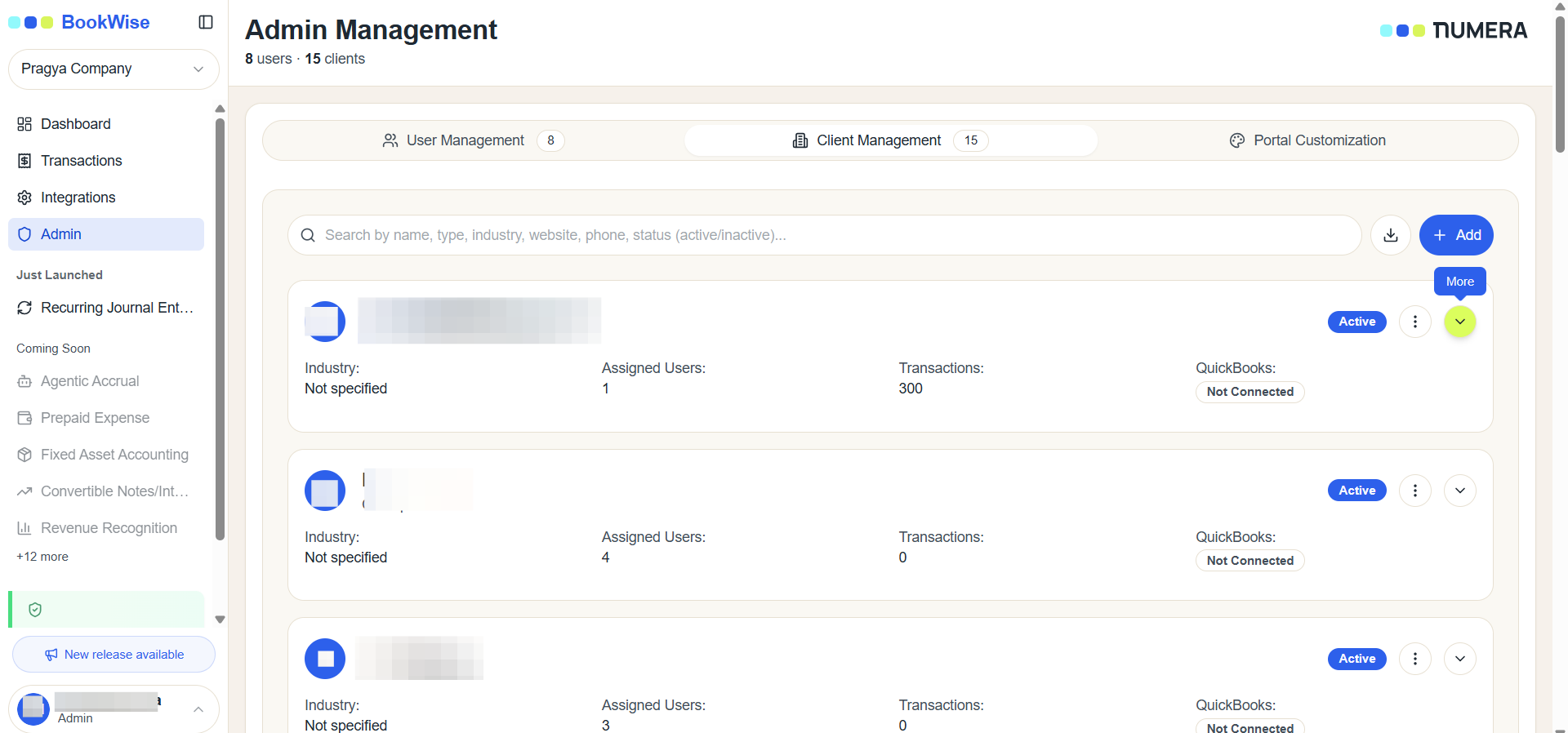 Step #2: Select “More” to view additional information for a specific client.