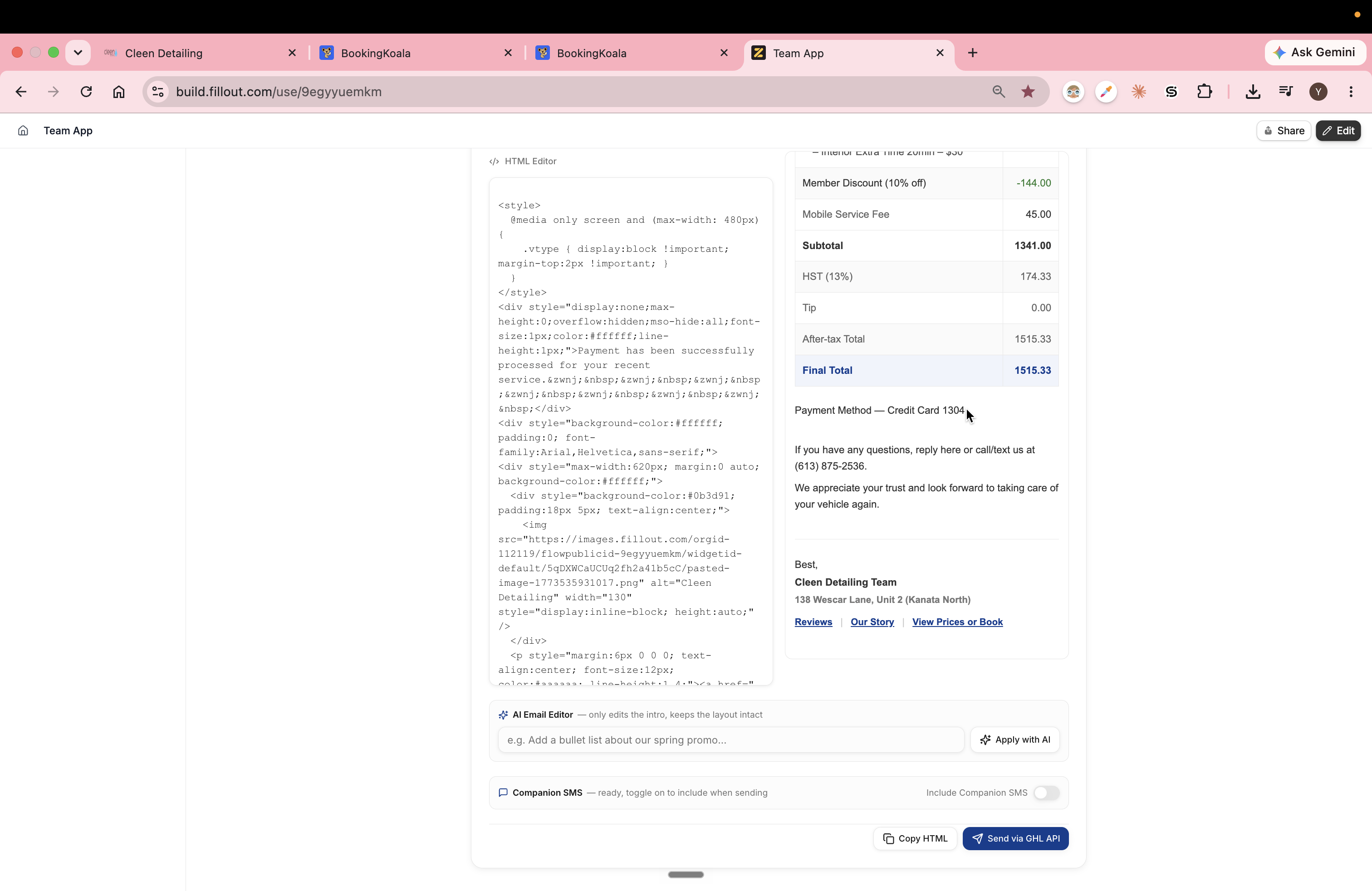 Step #16: Review the live preview to verify that the credit card last four digits match the successfully processed card.