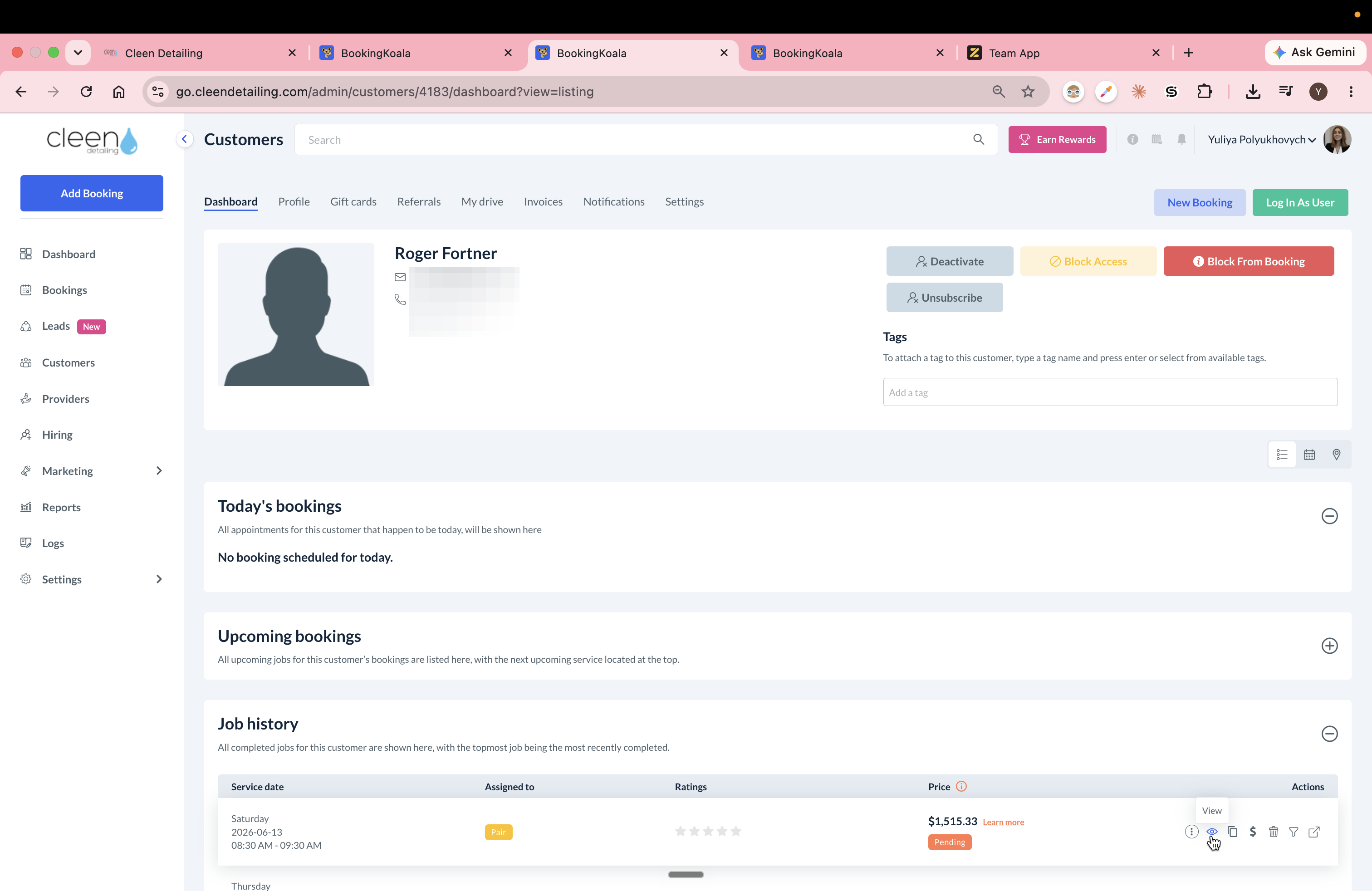 Step #7: Click the View icon next to the job to open the booking details.
