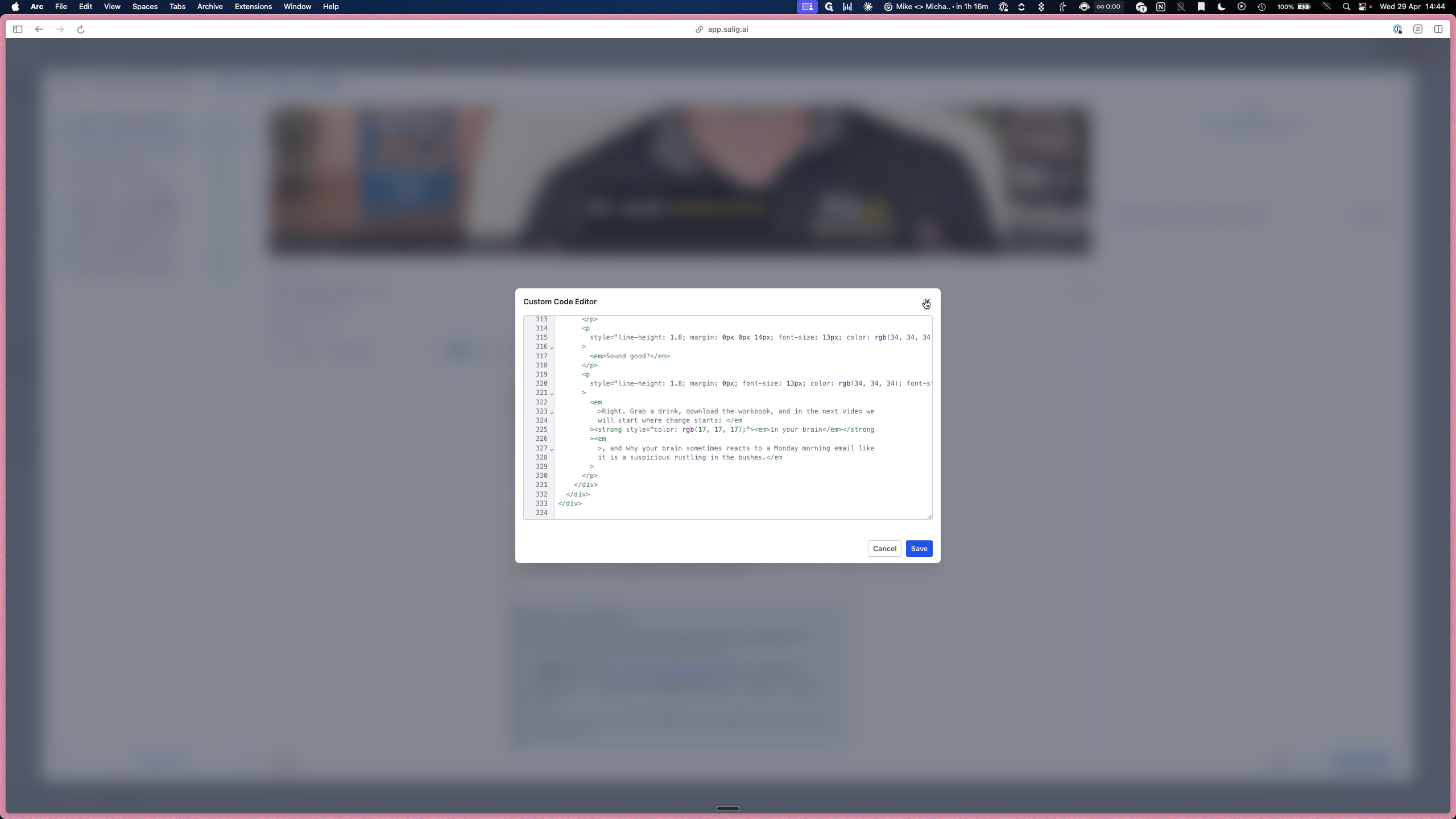 Step #7: Paste your generated HTML into the modal and click Save.