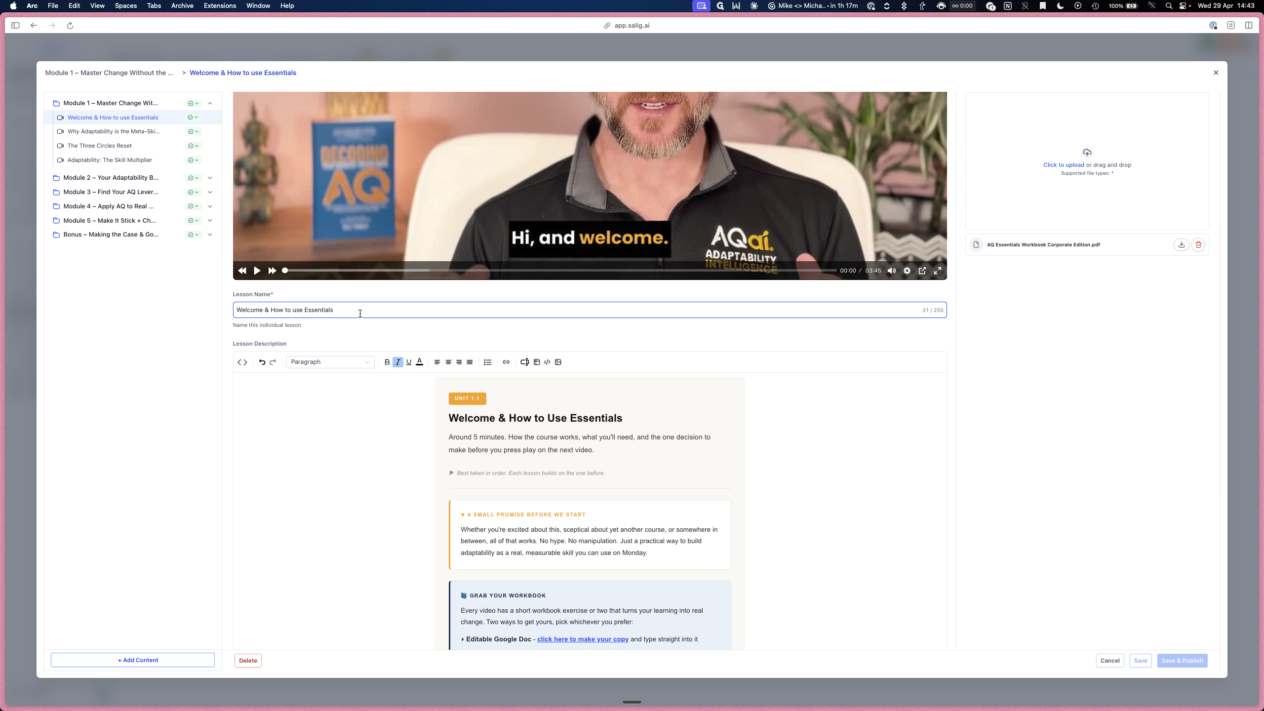 Step #5: Click into the Lesson Name field to rename the lesson if necessary.
