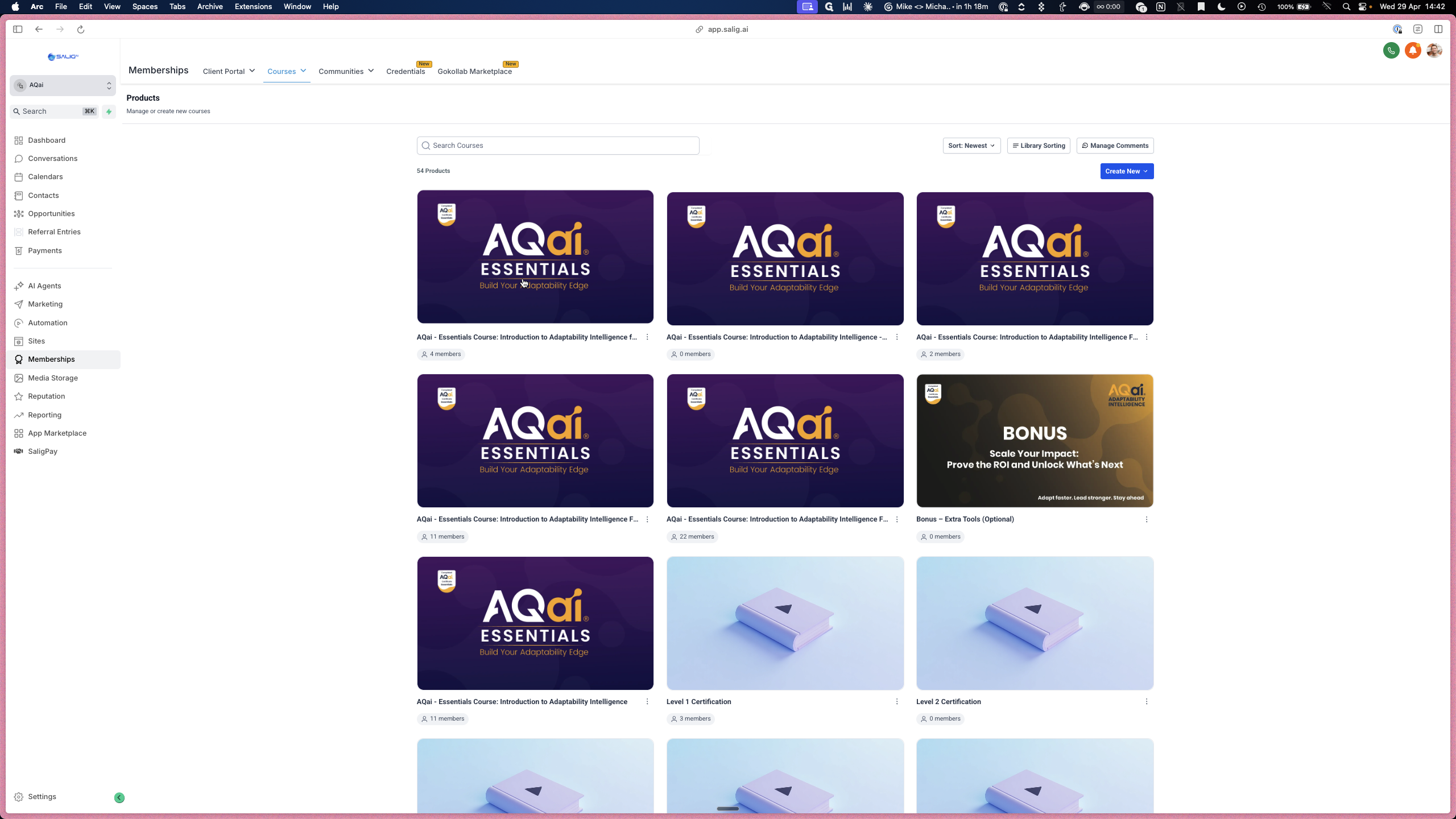 Step #3: Select the course you want to edit (e.g., AQai - Essentials Course).