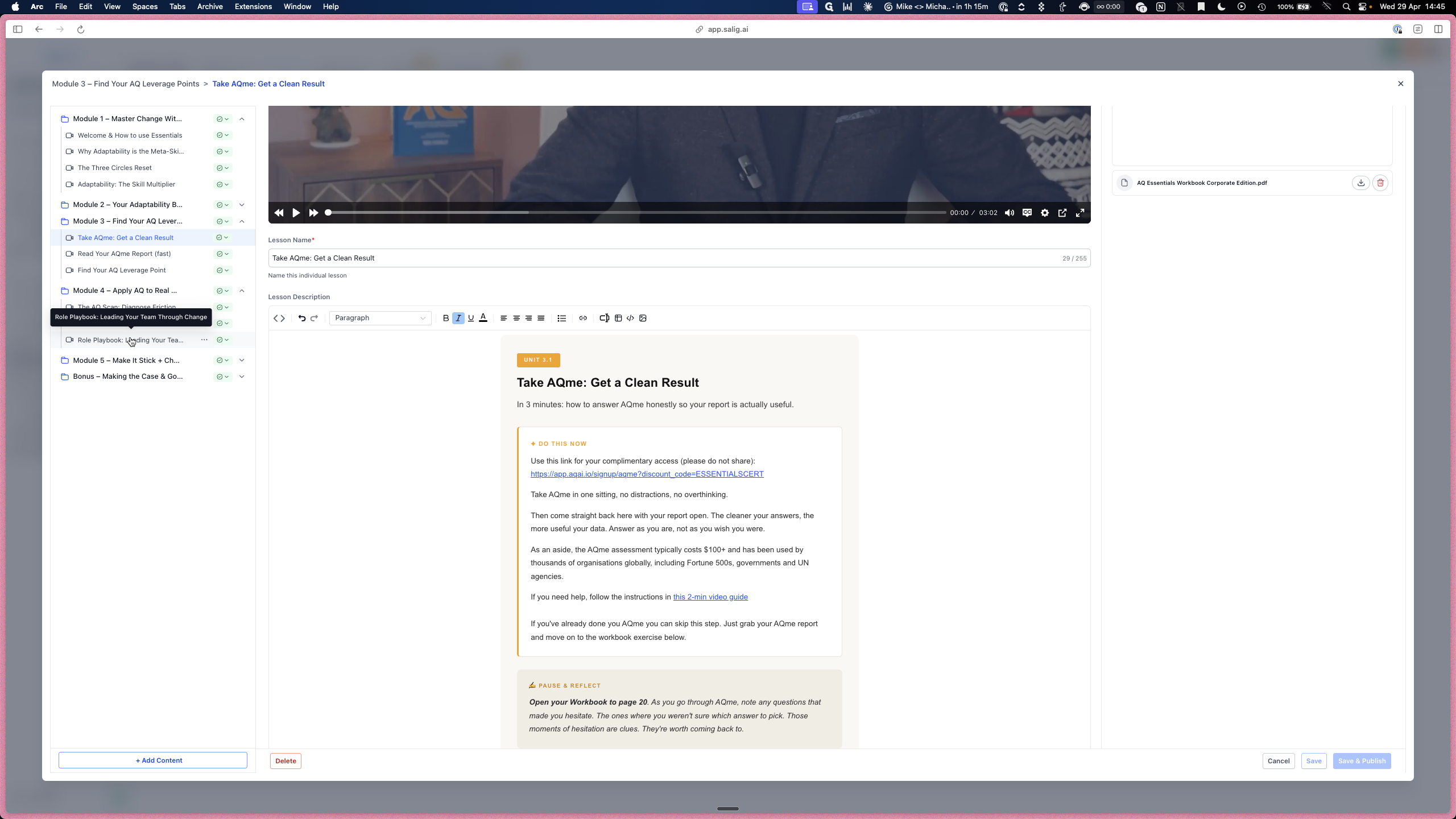 Step #11: Click on the Role Playbook lesson. Playbooks almost always vary per course, so ensure the correct one is uploaded and linked.