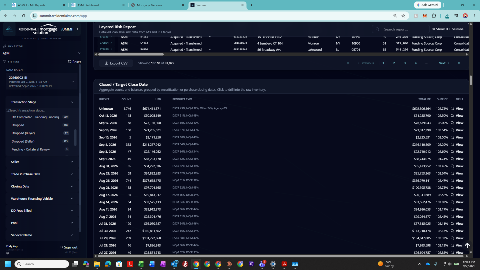 Step #12: Select Dropped (Buyer) to filter for loans rejected during diligence.