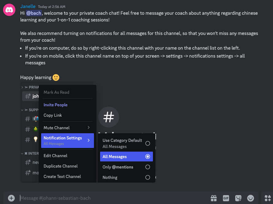 Step #21: Send this following message to the private channel.