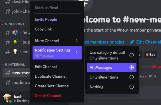 Step #7: Receive notifications for all messages in this channel.